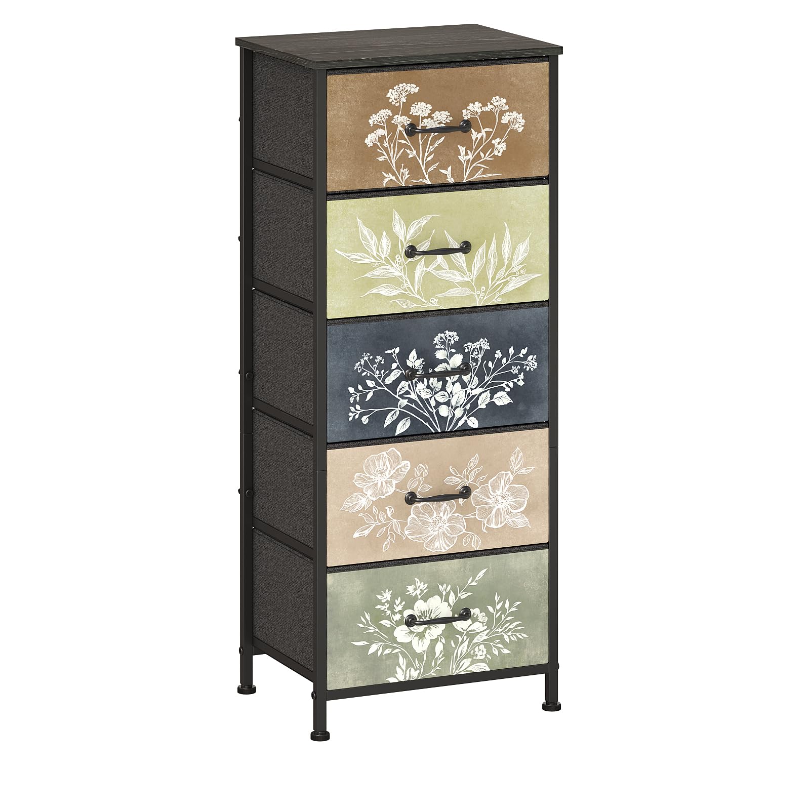 Cajonera de tela con 5 cajones de tela con diseño floral para dormitorio, sala de estar, habitación infantil y pasillo
