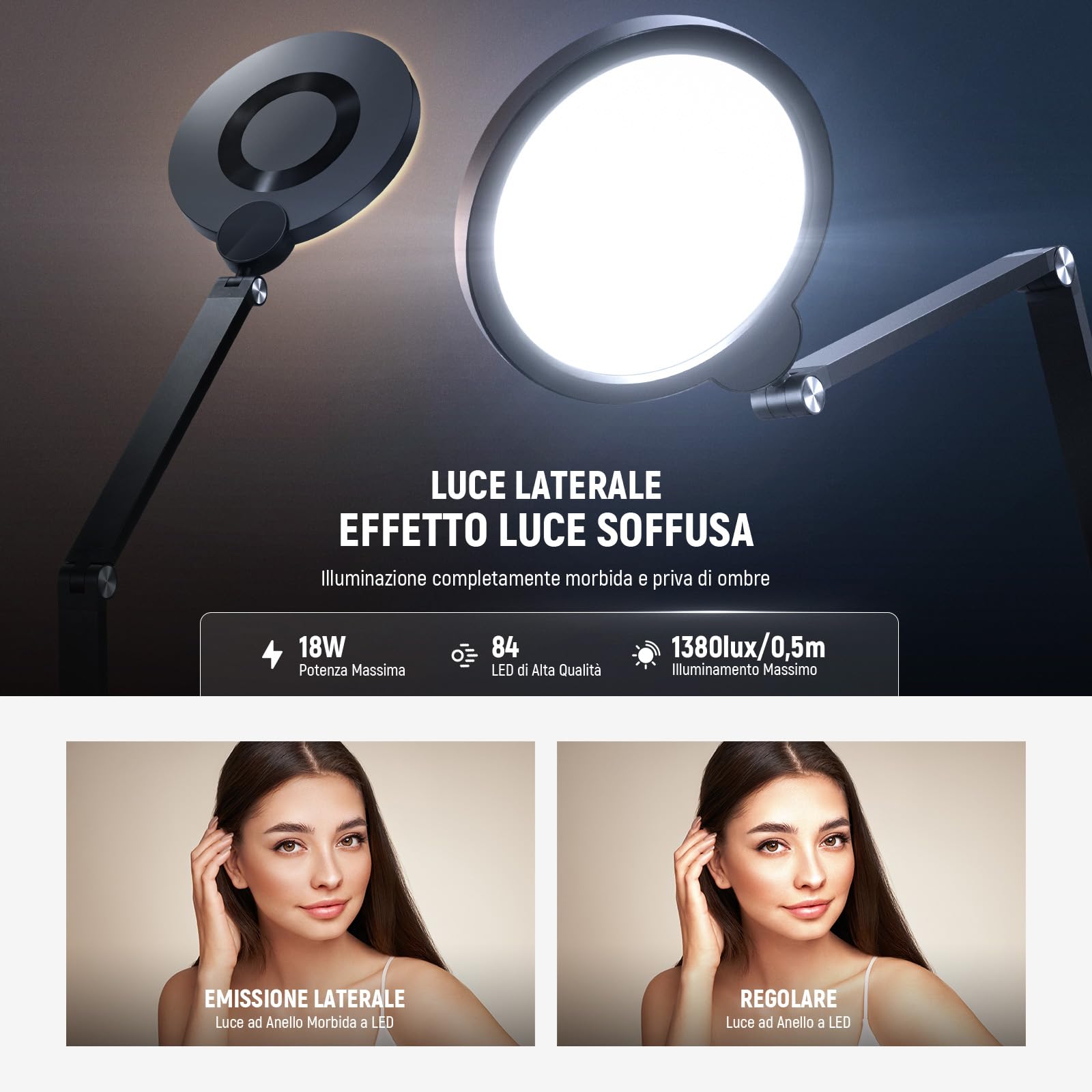 NEEWER Basic Ring Light da Tavolo 18W 18cm per Videoconferenze Streaming, Luce Anulare LED a Schermo Intero Dimmerabile 3000-6500K con Braccio Articolato e C Clamp per Zoom Call Telefono/Computer, R18