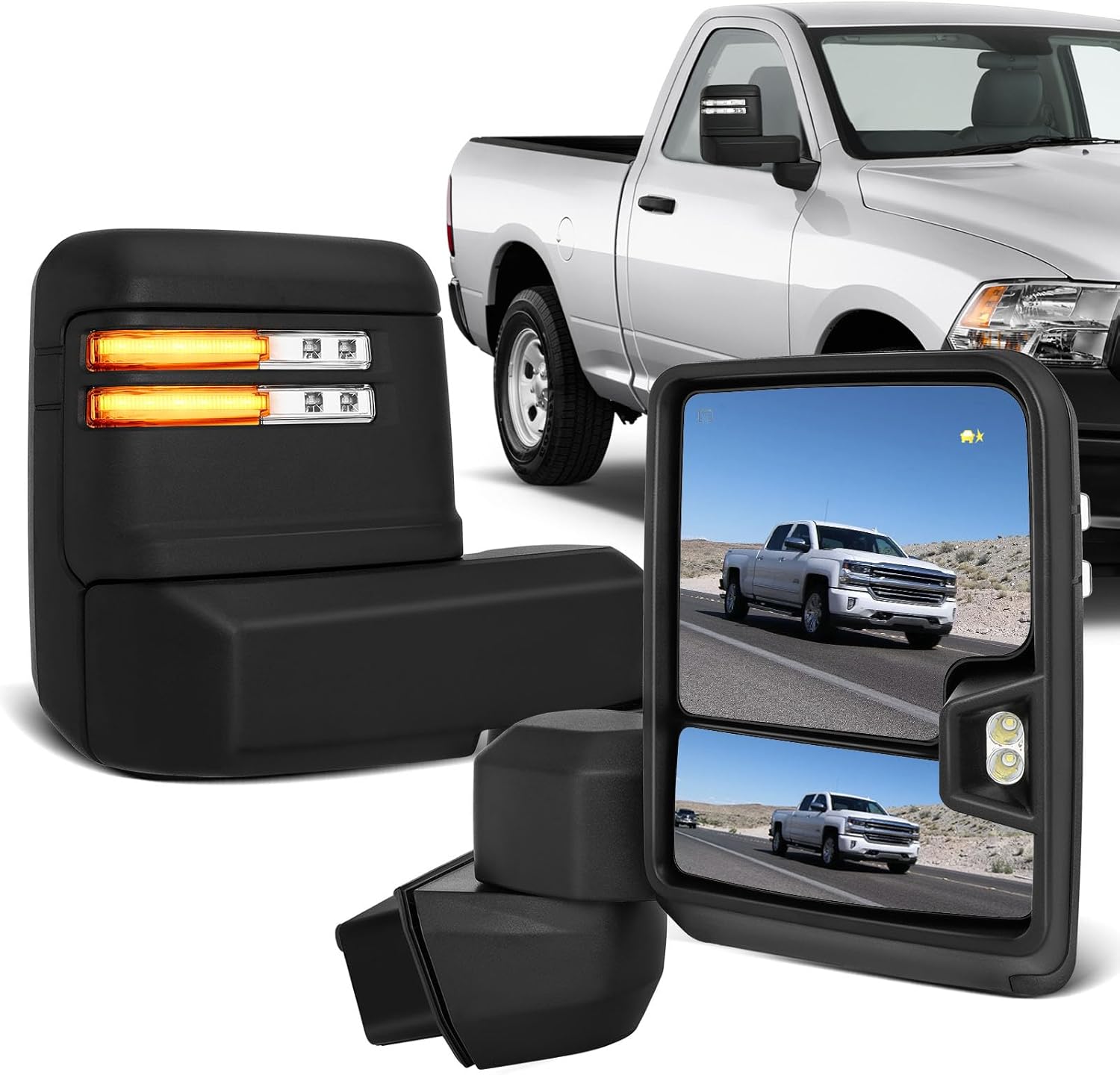ECCPP Towing Mirrors With 2019-2022 For Chevy For Silverado 1500 Power Heated Turn Signal Width Puddle Running Back-Up Light Temp Sensor Chrome Pickup Truck Mirrors