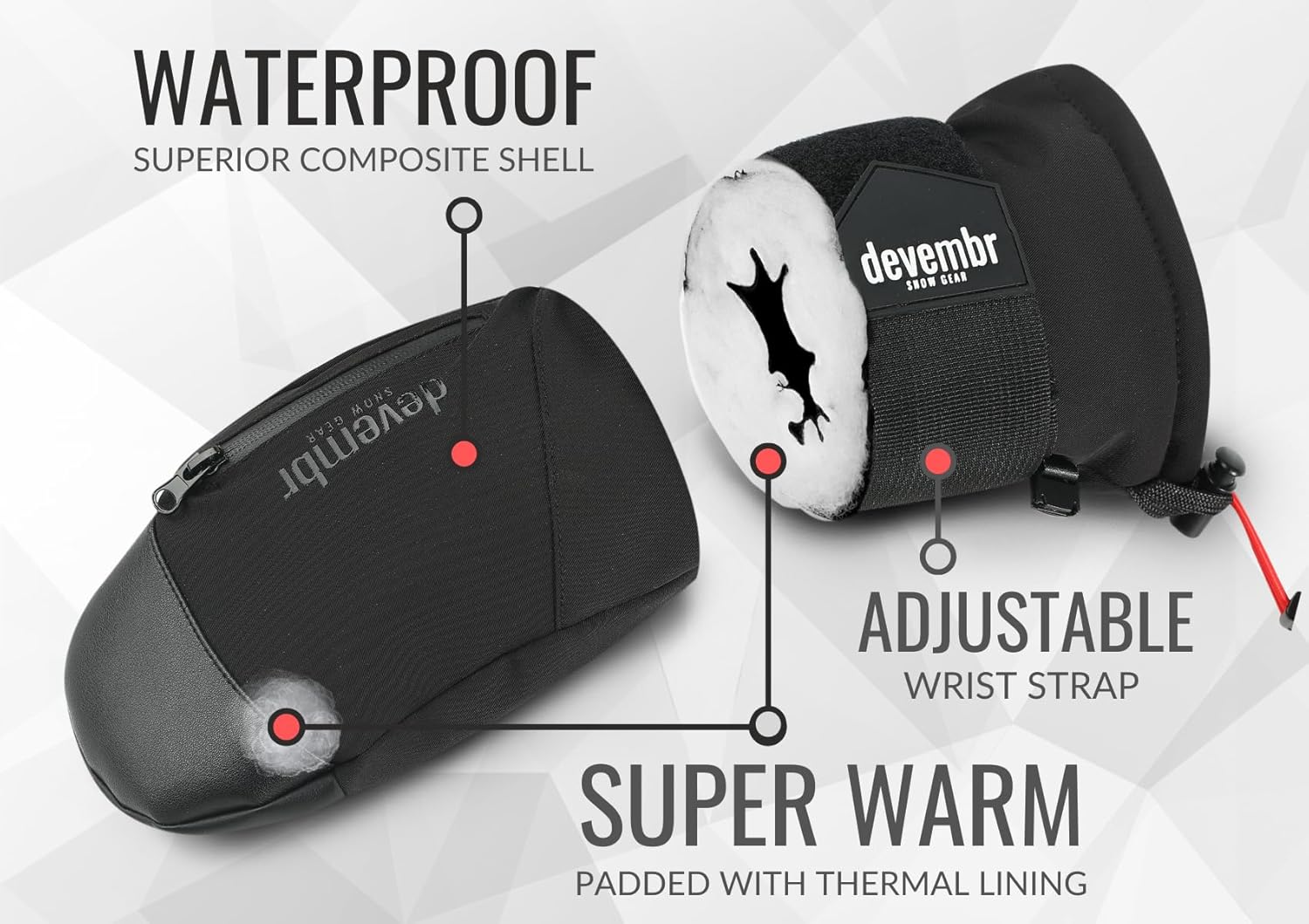 devembr Advanced Snowboarding Mittens with Wrist Guards & Removable Liners - Image 2