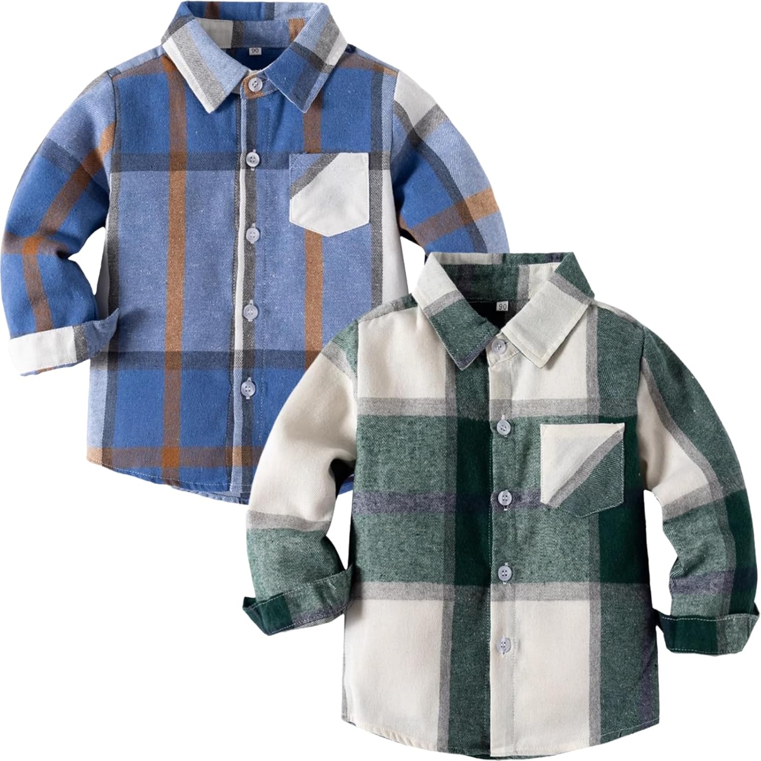 Boys Plaid Button Down Shirts Toddler Long Sleeve Collared Tops Kids Spring Clothes Size 3-7T (2 Pack)