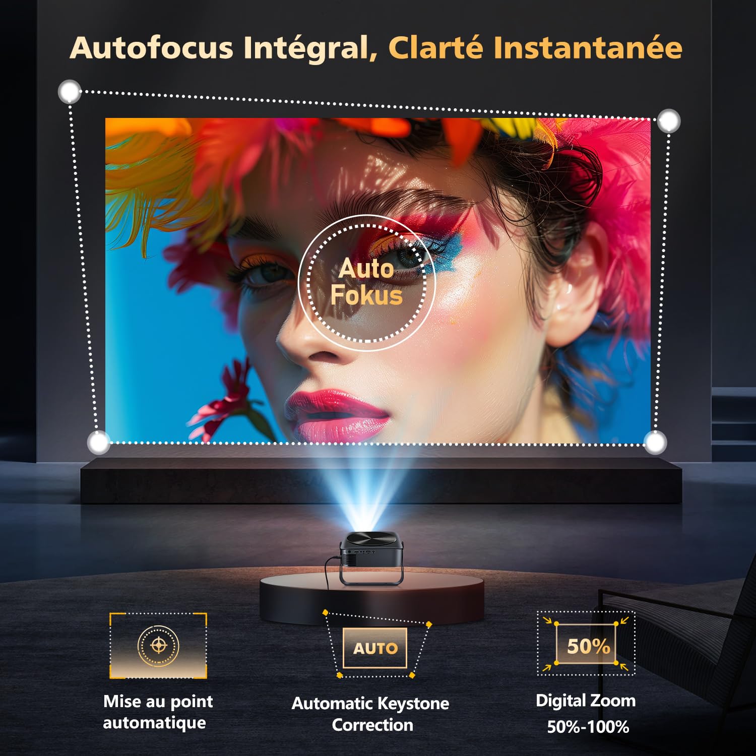 Netflix Certifié Videoprojecteur 4K VGKE, 28000 Lumens Rétroprojecteur 4K, Natif 1080P Full HD, Auto Focus & Auto Keystone, WiFi 6, Bluetoooth 5.4, Projecteur Video pour Smartphone/PC/Home
