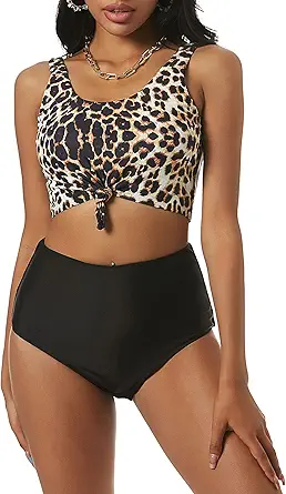 ZAFUL Women's High Waisted Tankini Scoop Neck Knotted Two Pieces Tankini Set Swimsuit