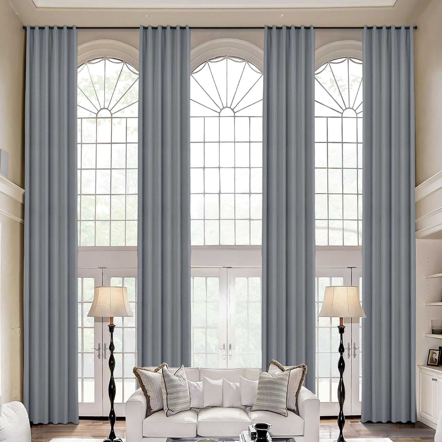 Macochico 52" Wx108 L Full Blackout Velvet Curtains 2 Story Blackout Curtains for High Window Living Room Bedroom 9ft-24ft Custom Made Thermal Drapery with Tieback 1 Panel, Beige, Grommet