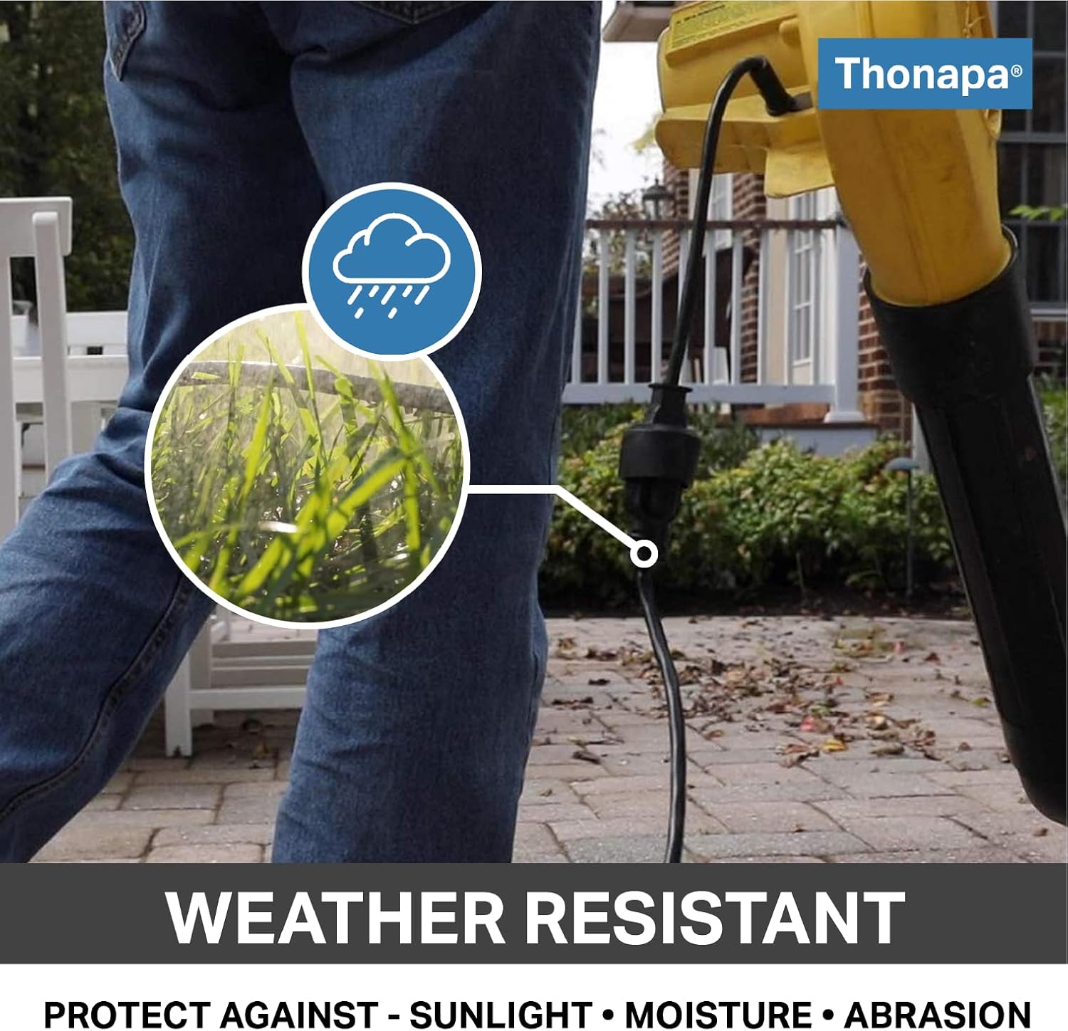 THONAPA 15 Amp Heavy Duty Extension Cord with 3 Outlets 10 Ft, 14 Gauge Extension Cord with Multiple Outlets 3 Prong SJTW for Outside, Weatherproof Black Outdoor Electrical Cable with Power Block
