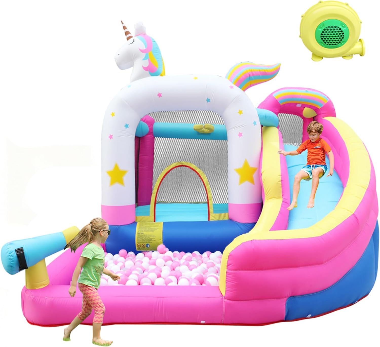 Doctor Dolphin Bounce House for Kids, Inflatable Water Slide, Indoor Bouncy House with Slide, Kids Bouncy Castle with Waterslide, Jump House Water Bounce House with Ball Pit for Wet and Dry