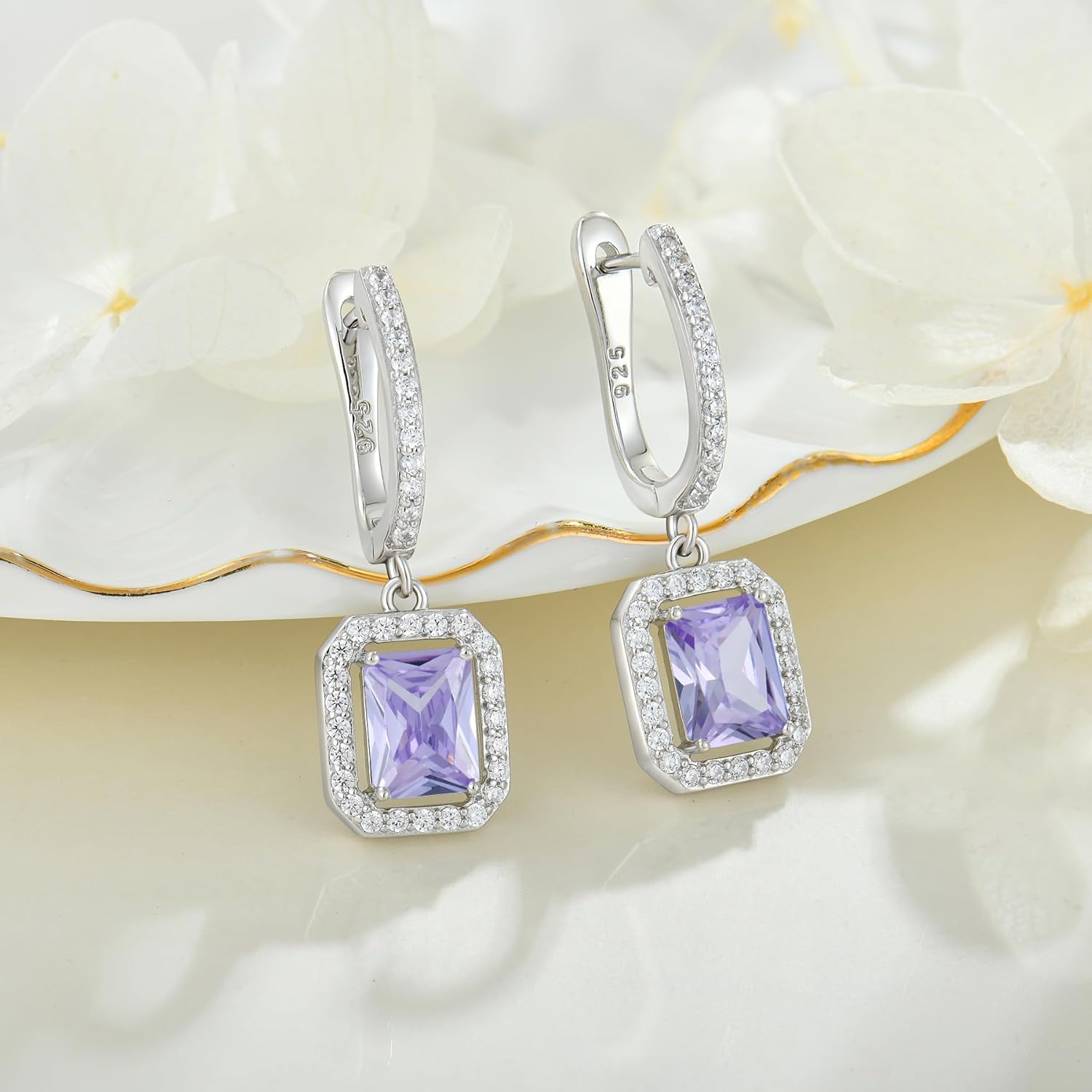 Women's Solitaire Dangle Drop Earrings 925 Sterling Silver Pure Square Huggie Earrings Hoop Dangle Drop Earrings Jewelry Gift