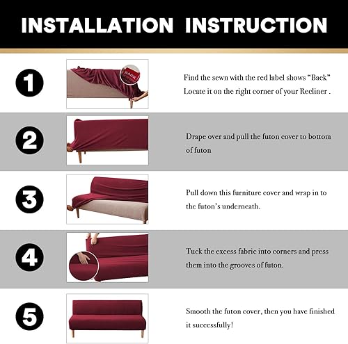 Vista 54 de PrinceDeco Funda elástica para futón sin brazos, funda para futón tamaño matrimonial/queen, funda para sofá futón, funda protectora de muebles