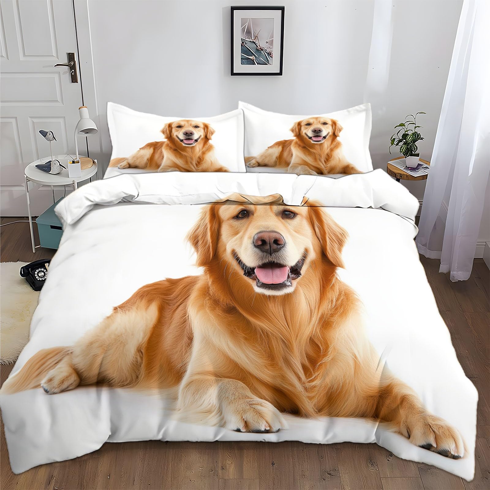 Funda Nordica para Cama 105/135 Perro Perdiguero De Oro Animales Funda de Edredón de Polialgodón, Juego de Ropa de Cama con Fundas Nordicas 180x220 cm + 2 Funda de Almohada 50x75 cm