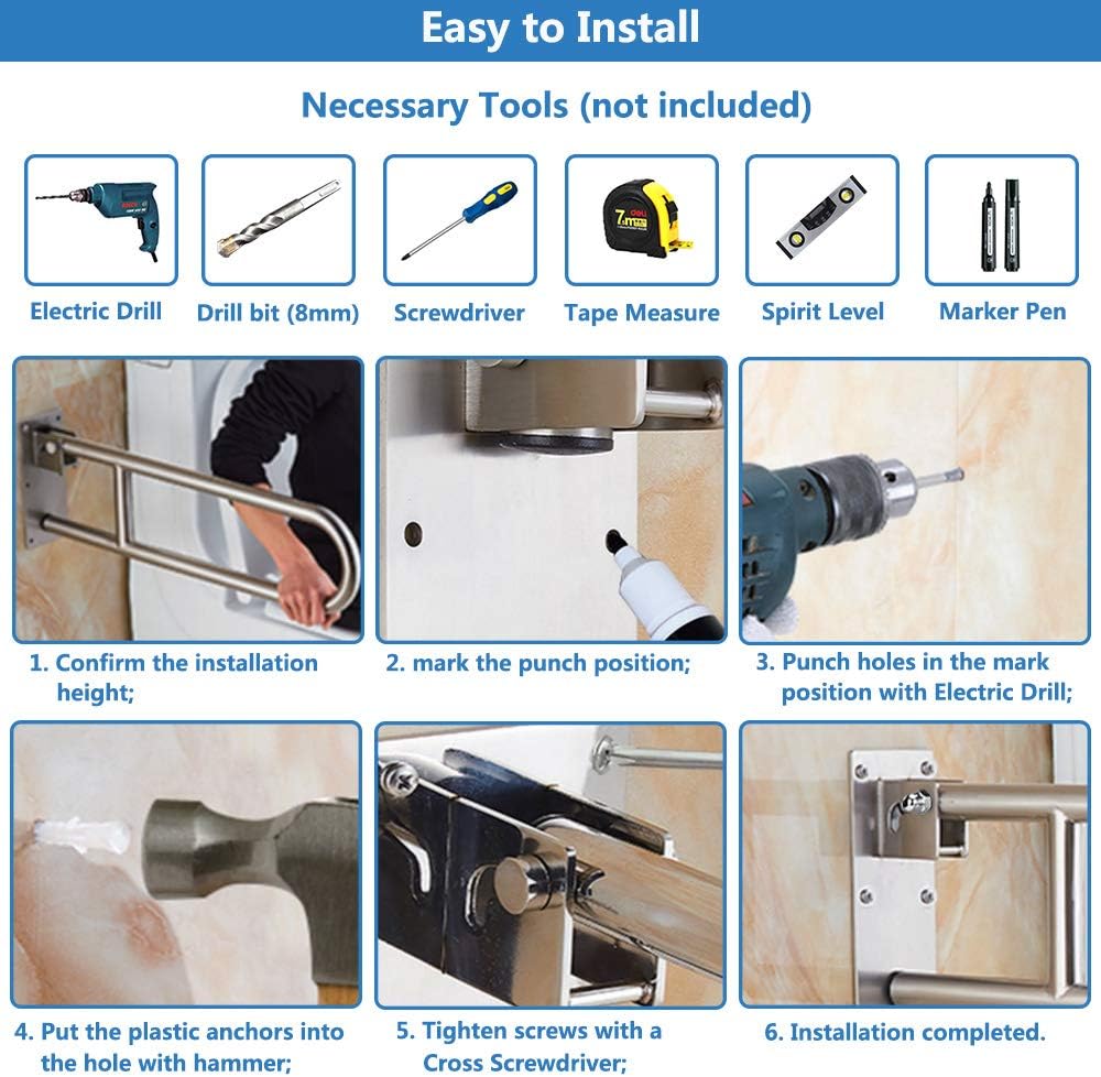 Flip Up Grab Bars Handicap Toilet Rails Grab Bars for Bathroom Elderly Toilet Handles Safety Rail Shower Handles Bars Safety Bathroom Handicap Bathtub Toilet Supports Assist for Seniors : Health & Household