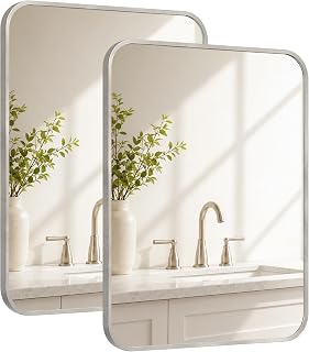 2-Pack 22x30 Inch Brushed Nickel Rounded Rectangle Vanity Mirrors