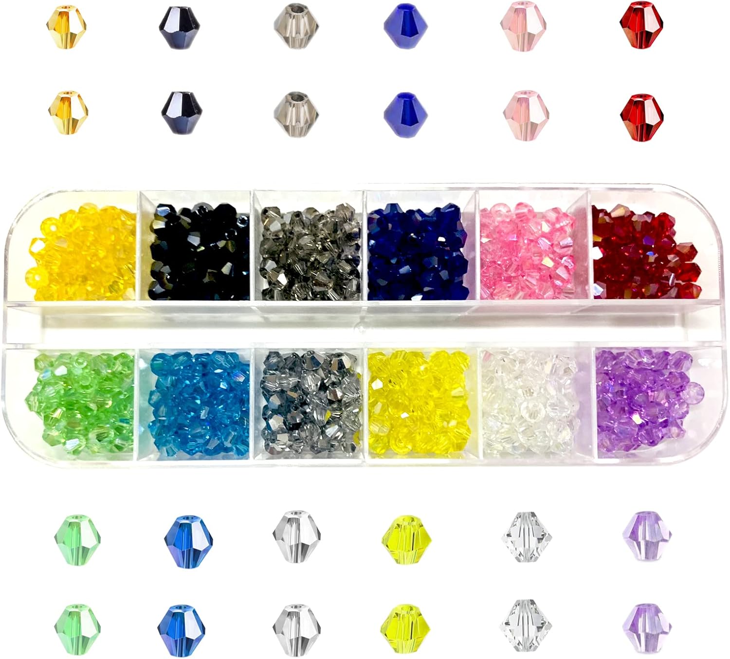 Gocelyn 1200pcs 2mm Crystal Bicone Glass Seed Beads, 12-Grid Plated AB Color Faceted Loose Beads for Jewelry Making DIY Bracelet Necklace Findings Earrings Accessories