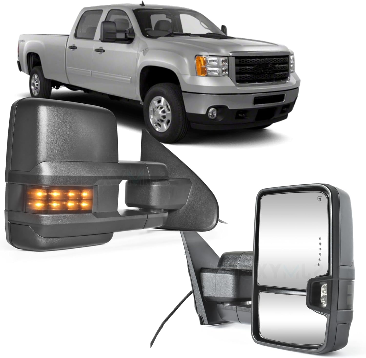Power Heated Towing Mirrors Compatible for Chevy Silverado GMC Serria 2014-2018,Manual Extendable & Foldaway with Arrow Turn Signal,Running & Backup Lights,GM1320511 GM1321511 (Passenger Right Side)