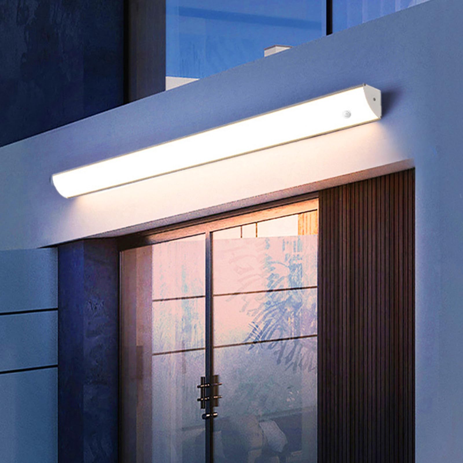 Outdoor Wall Light with Motion Sensor Long Bar Garden Wall Lighting IP65 Waterproof 3000K/4000K/6500K Outside/Indoor LED Wall Lamp Metal Modern for Porch Balcony Garage (Silver Warm Light,120cm)