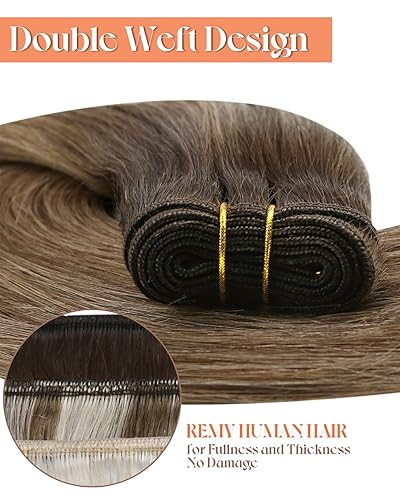 Miniatura 230 de Sunny Hair Extensiones de cabello humano de color marrón para coser, extensiones de cabello humano real, color marrón oscuro, ombré, marrón claro
