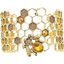 Adjustable Bee Bracelet Open Bangle for Women Honeycomb Beehive Jewelry Chic Wrist Cuff for Birthday Christmas Valentine Gift Stylish Costume Accessory