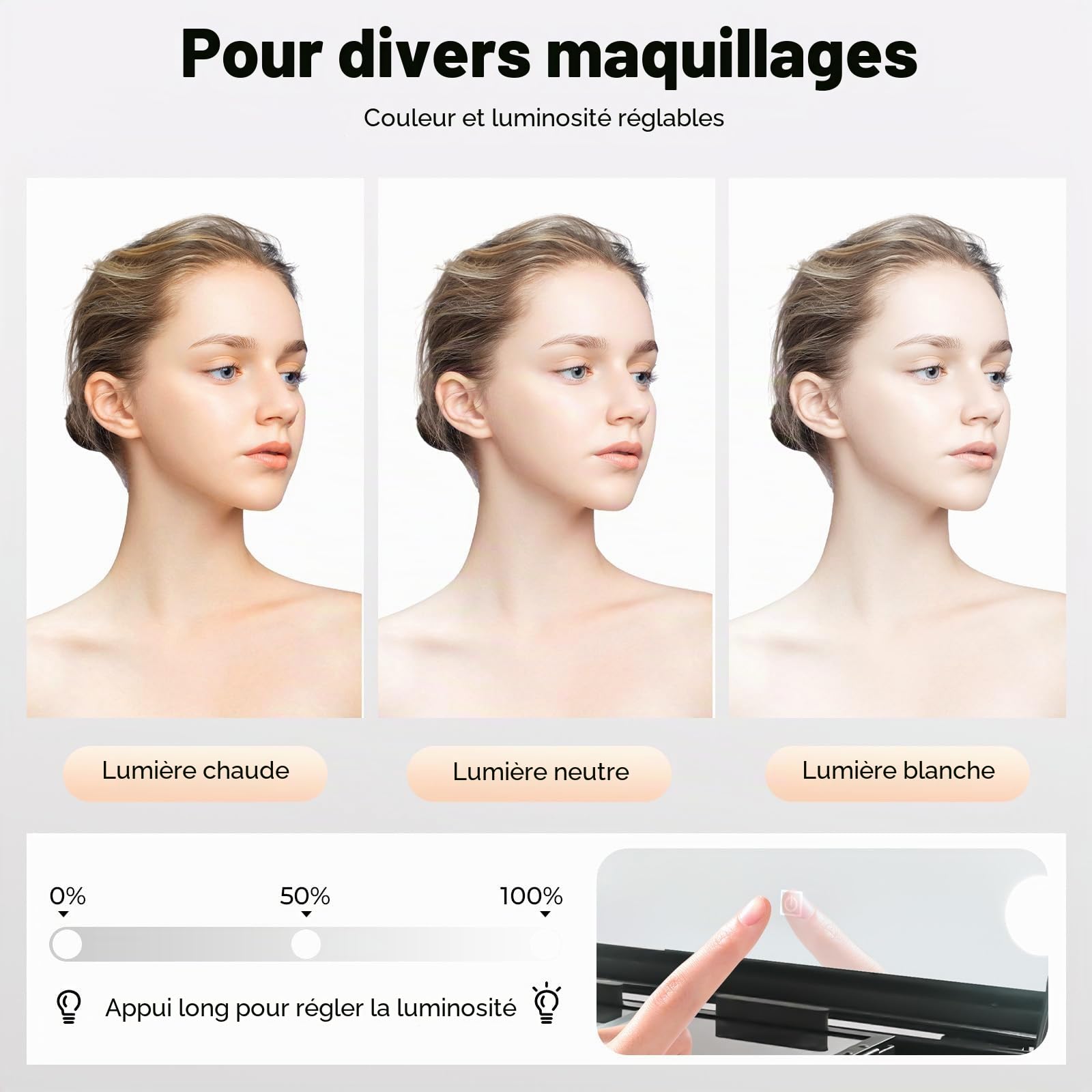 MINRS Valise de maquillage à roulettes Avec miroir et lumière Hauteur et luminosité réglables Verrouillable Pour les voyages, les coiffeurs, les maquilleurs Noir