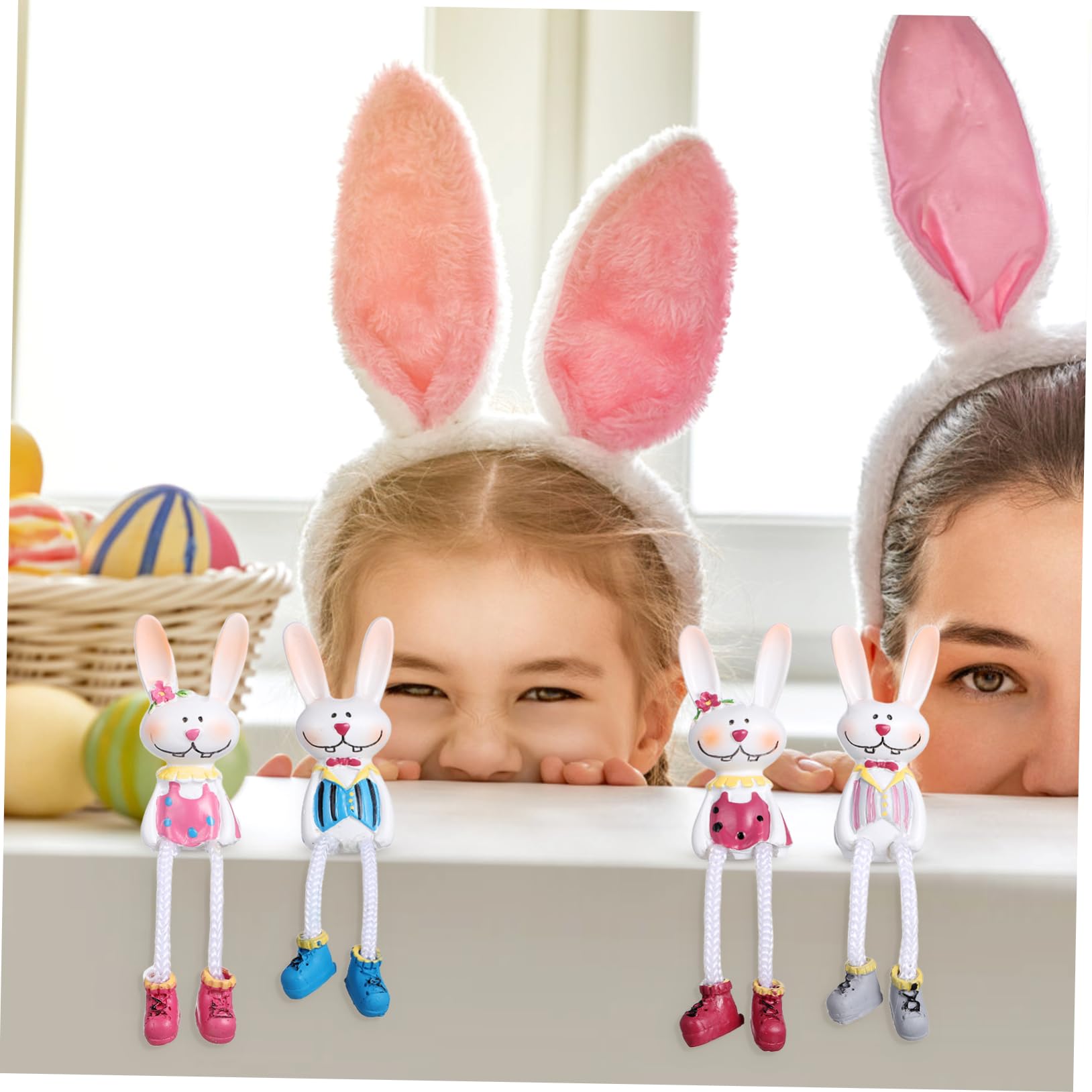OUNONA 3 Sätze Kaninchen-verzierung Bunnies Ohren Hase Regalsitter Dein Hasenfigur Porzellanhase Hasen Dekorationen Stehende Häschenstatuen Groß Colorful Harz 4 Stück * 3