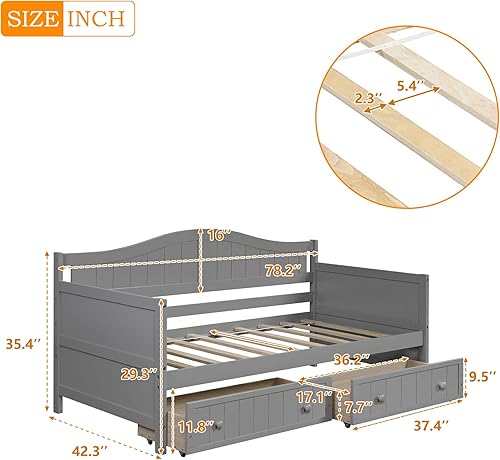 Miniatura 2 de Harper & Bright Designs Sofá cama individual con cajones de almacenamiento, base de cama individual Woooden con cajones, sofá cama individual para