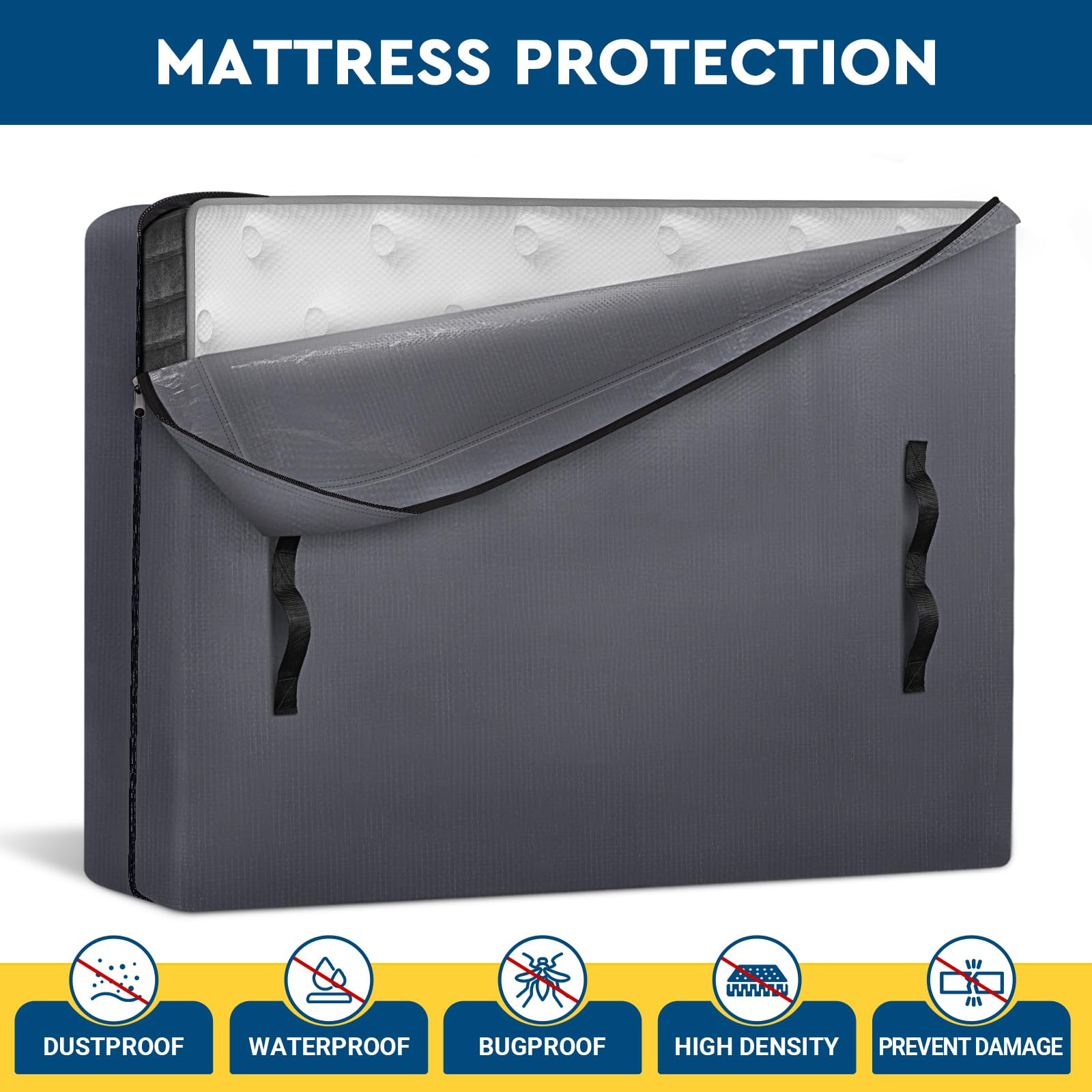 Bolsas de colchón para mudanzas, tamaño Queen, funda de colchón extra gruesa para mudanza con asas y cremallera, bolsas de colchón Queen resistentes para almacenamiento, bolsa de 2
