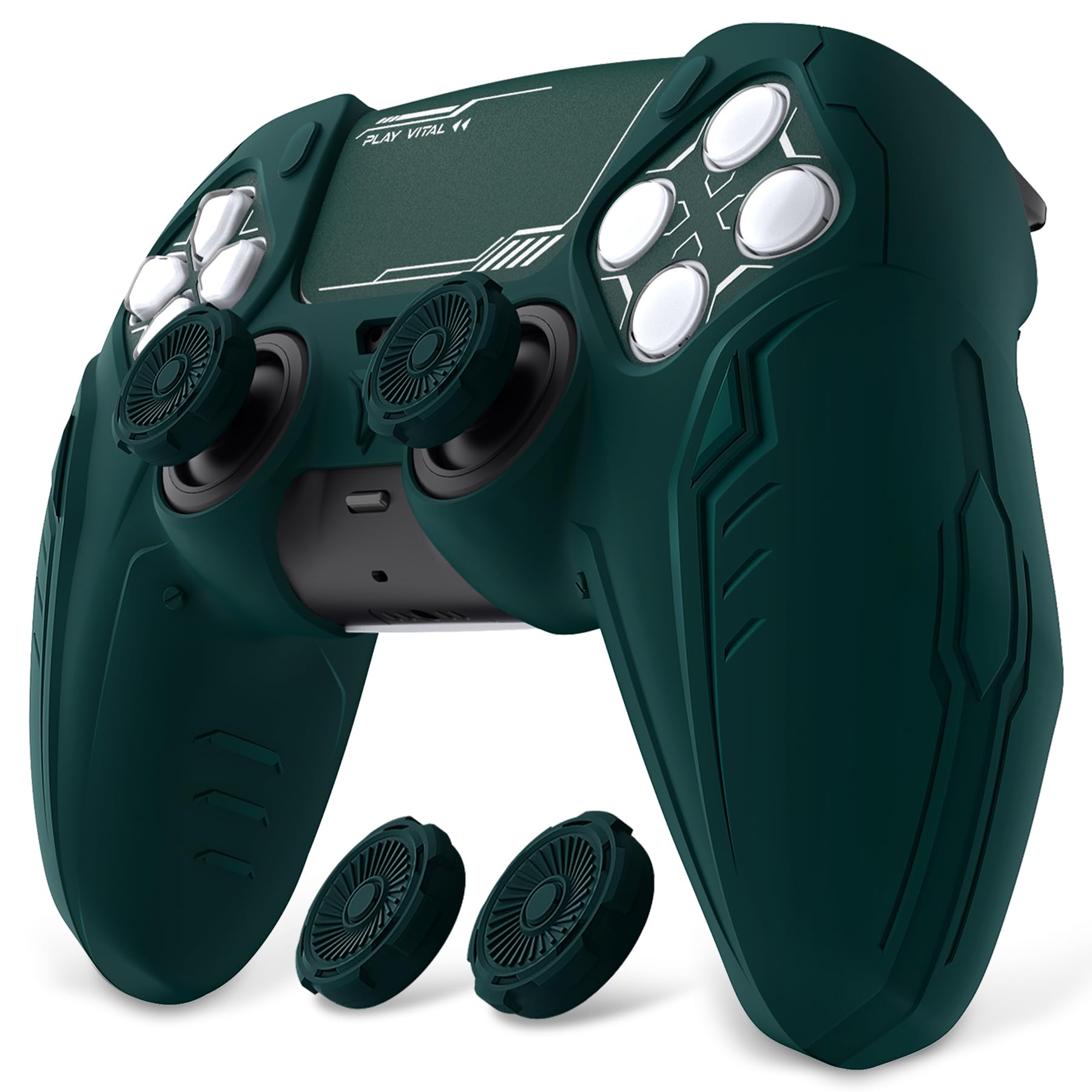 PlayVital Silicone Skin Set for PS5 Controller - Charging Dock Compatible Full Protection Case with Futuristic CyberMech Design