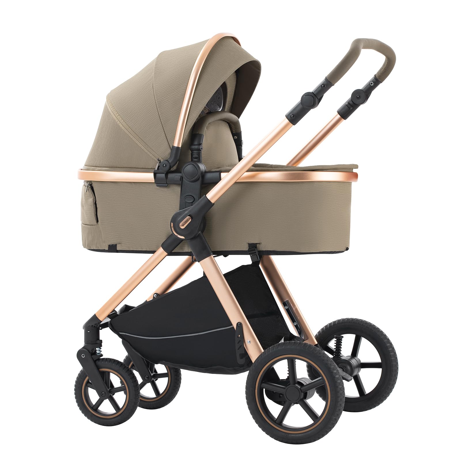 Poussette 3 en 1 Citadine Combinée Tricycle Baby Walker Haute Paysage Landau pour 0-36 mois Pliante Trolley Bébé D2-LIGHT BROWN
