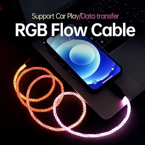 Miniatura 2 de MOSHOU Cable de carga USB C brillante de 3 pies, luz RGB de iluminación gradual USB C a USB C, PD de 100 W, cable de carga LED rápida para Samsung