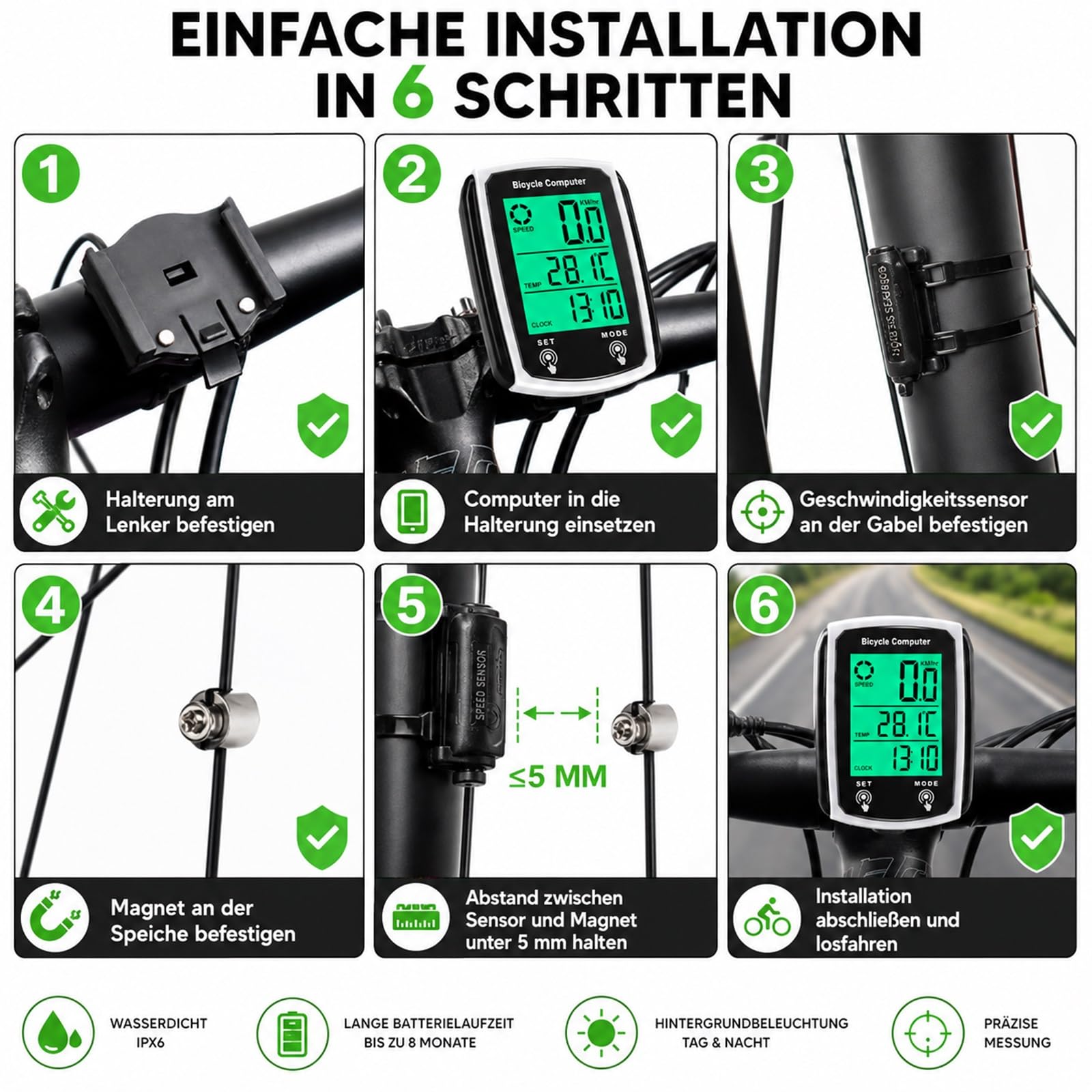 Fahrradcomputer Fahrrad Tacho 19 Funktionen Multifunktion IP54 Wasserdicht LCD Display Kilometerzähler Fahrrad Backlight mit Kabel Automatisches Aufwachen StartStop Hintergrundbeleuchtung für MTB Road