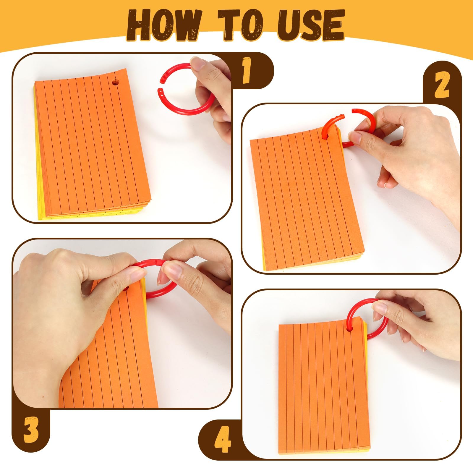 Tecmisse Tarjetas de índice coloridas a granel, 1200 hojas de tarjetas flash con anillos, tarjetas de índice rayadas de 3 x 5 pulgadas, tarjetas de estudio para suministros de aprendizaje y oficina,