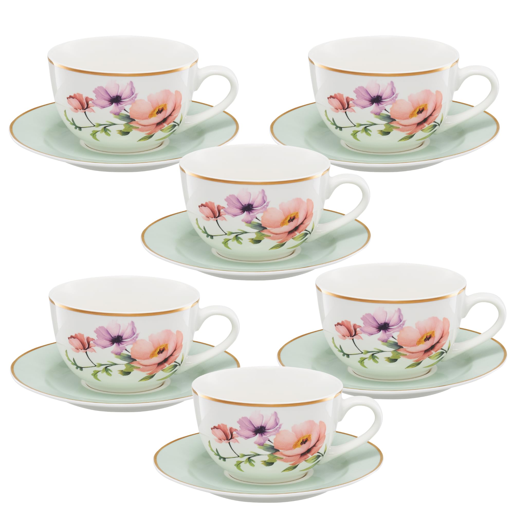 AMBITION Porcelanowy serwis do kawy z motywem kwiatowym Flores zestaw dla 6 osób