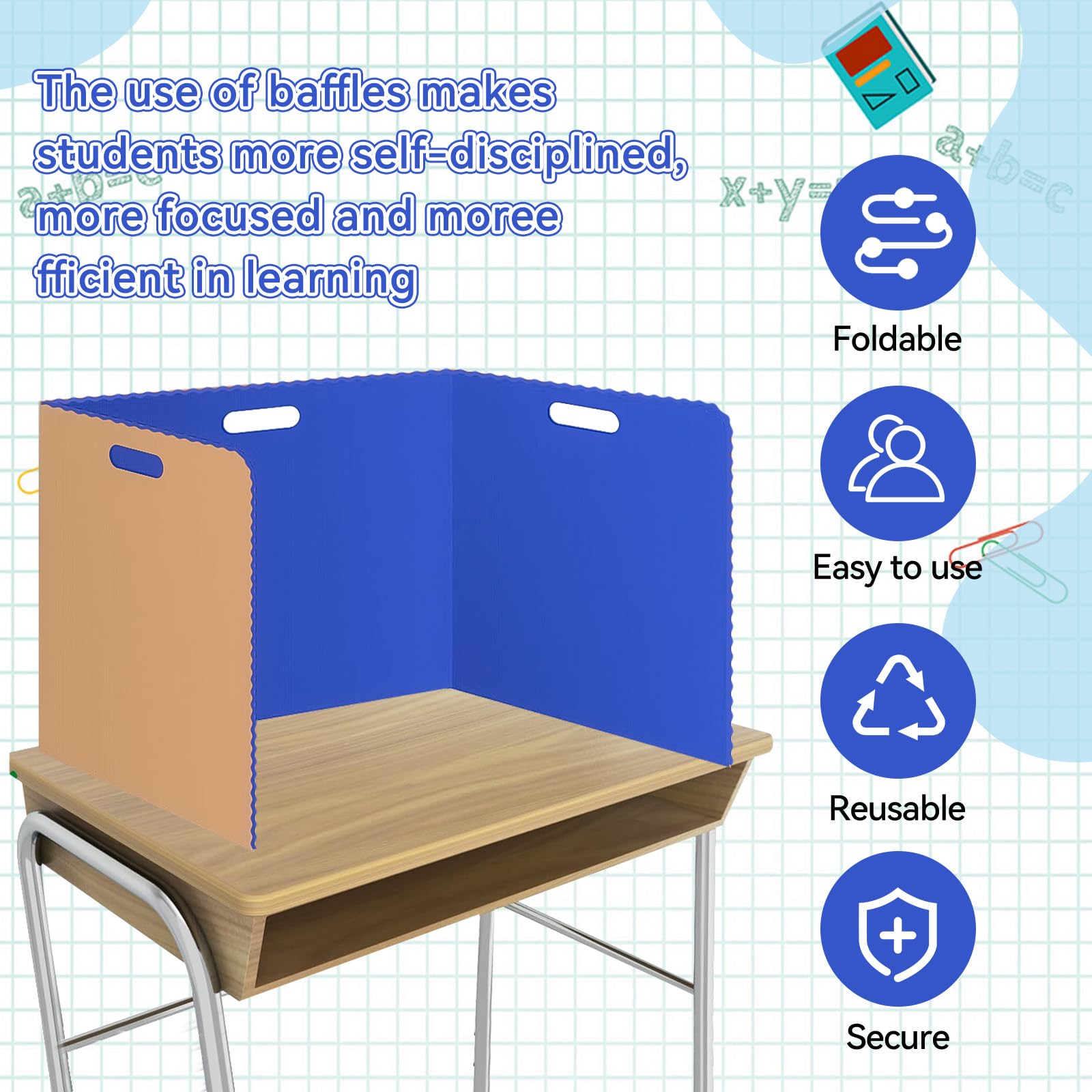 Schreibtische Sichtschutzteiler Schüler Set Privatsphäre Testbretter Study Carrel Klassenzimmer Sichtschutz Panel Stern Sichtschutz Ordner für Schule Lehrer Studium Test Home Office (Blau)