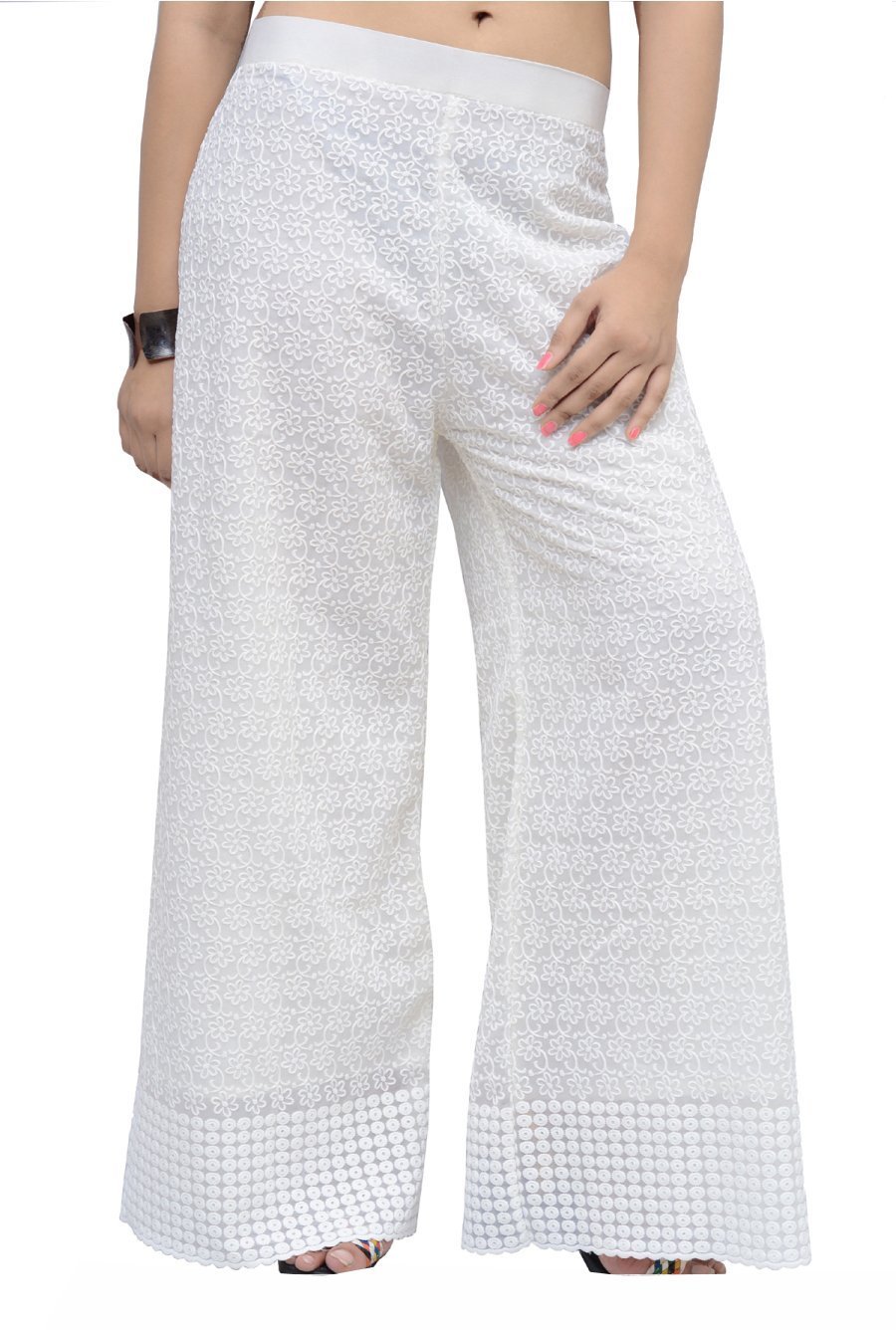 charu boutique Womens Stylish Cotton White Chikanwork Trousers/Pants-picture-43