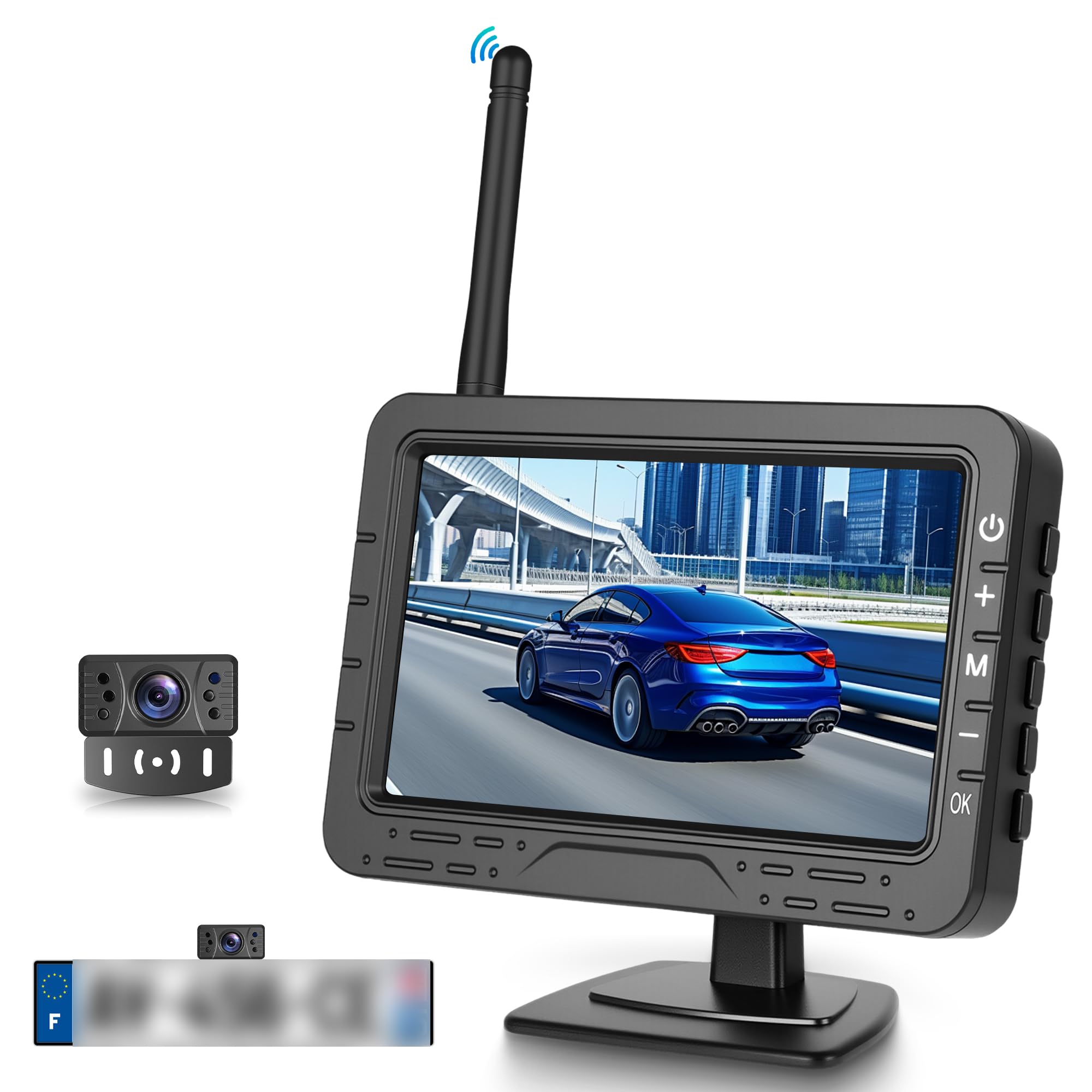 Rimoody Caméra de Recul Sans Fil, 4.3 Pouces HD IPS Moniteur IP69 Imperméable Vision Nocturne, Grand Angle/Aide au Recul/Image Flip Caméra de Recul pour Camping Car Caravane Camions Remorques Coitures