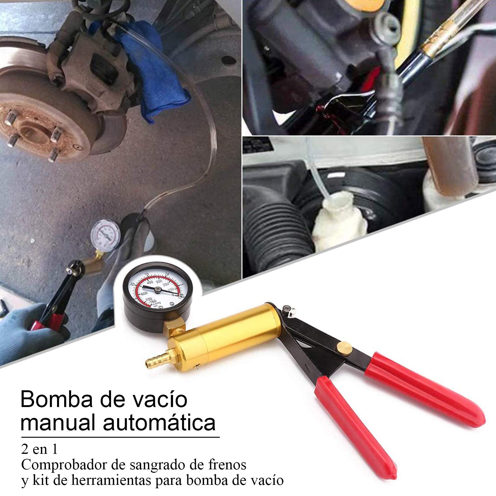 Equipo de Purga de Frenos de Freno de probador de Bomba de vacío con medidor de vacío, Adaptador para Diagnóstico de Motocicleta Coche Moto