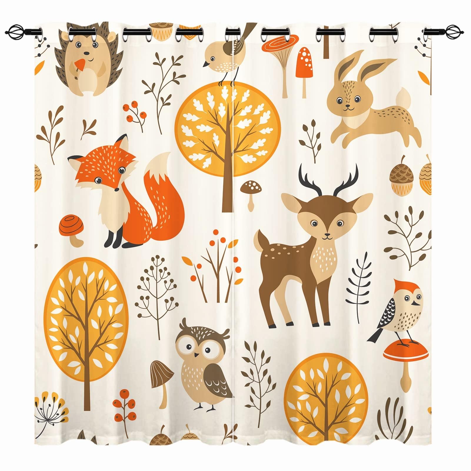 YUANZU Kids Blackout Curtains - Boys Girls Eyelet Autumn Forest Jungle Animals Print Pattern Thermal Insulated Room Darkening Window Drapes for Nursery Baby Bedroom Playroom 2 Panels W132cm x D213cm