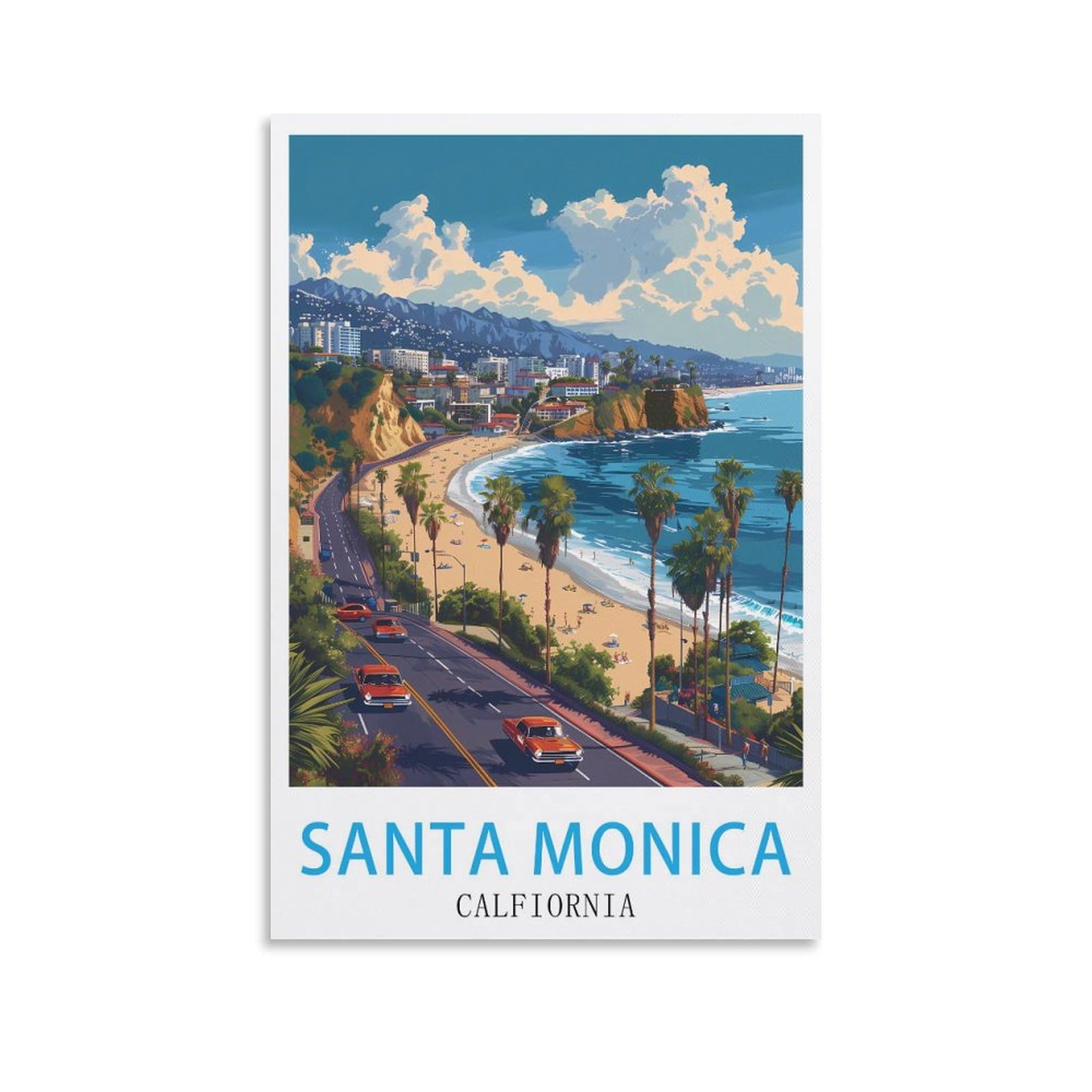 Lnuyitr Unframe-Style Santa Monica California Vintage Travel Posters 24X36inch(60X90cm) Canvas Art Posters And Wall Art Picture Prints Modern Home Bedroom Decor Posters