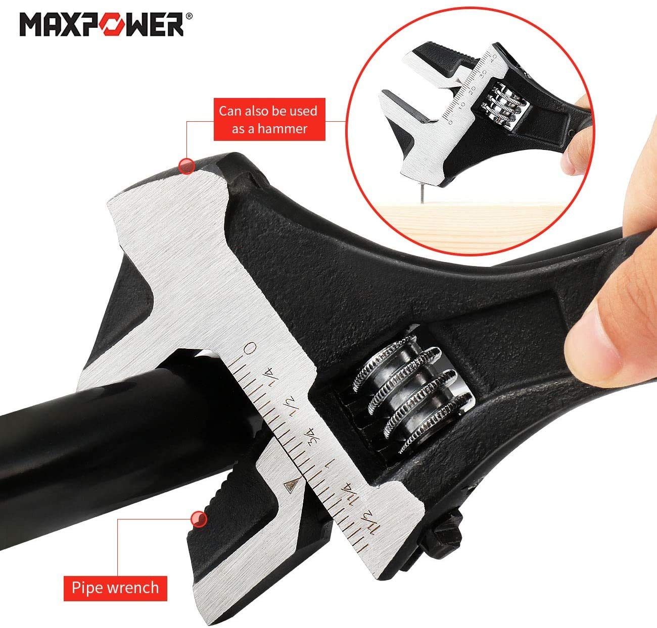 MAXPOWER 2PCs Adjustable Spud Wrench, 12 inch Spud Wrench, 16 inch Reversible Jaw Adjustable