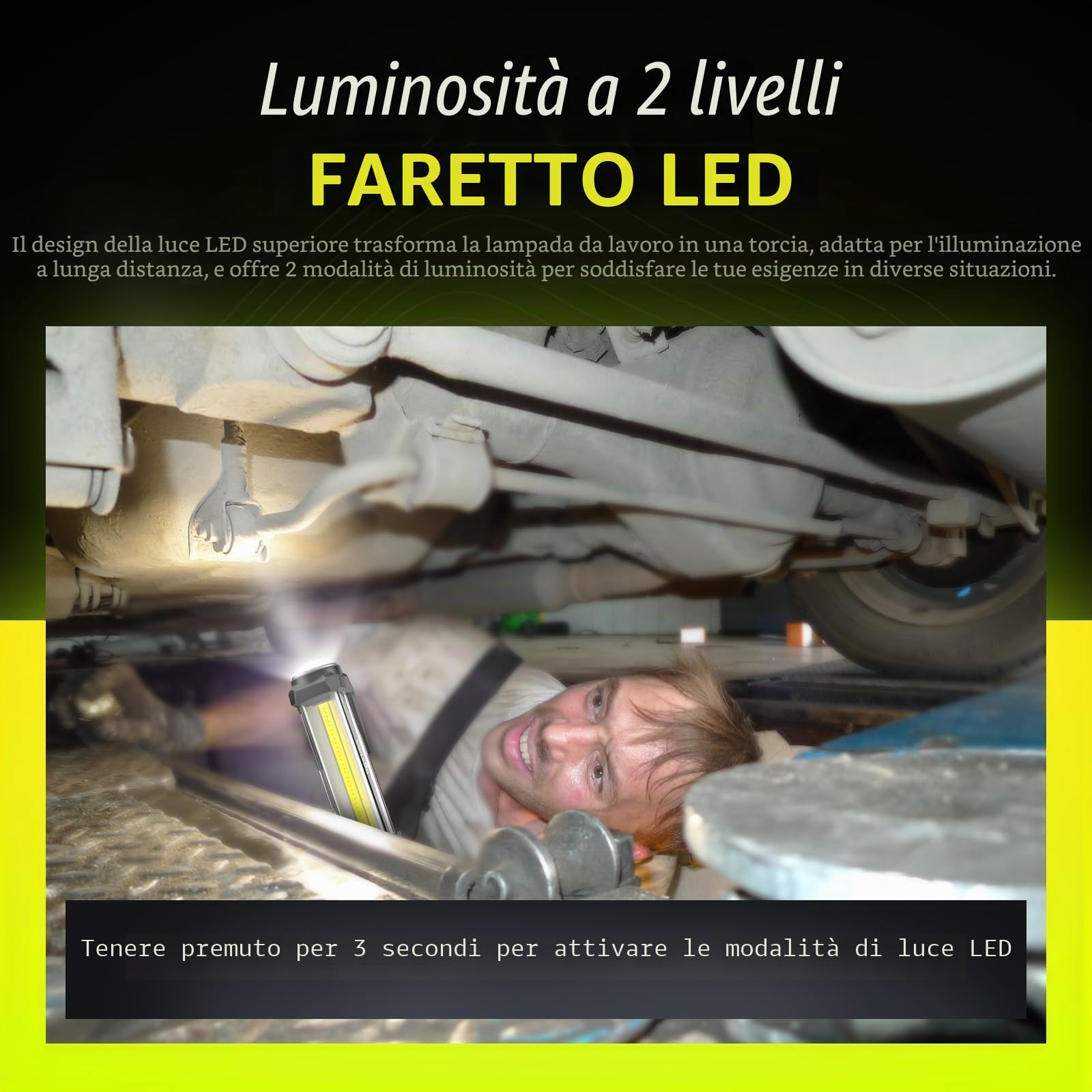 WARSUN Lampada da Lavoro LED Ricaricabile COB 1500LM Ultra Luminoso Luce di Lavoro con Base Magnetica e Gancio per Auto, Campeggio, BBQ, Home e di Emergenza Uso (2 Pezzo)