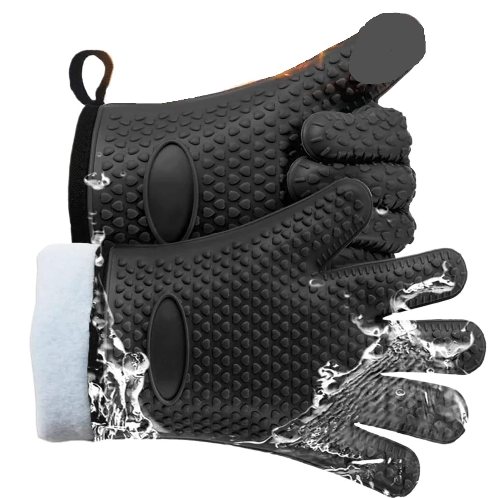 Gants en Silicone imperméables, résistants à la Chaleur, antidérapants, for Four Micro-Ondes, Cuisine, Barbecue, Cuisson, Couture Toile, Gants de pour Le Feu Le Four(Black)