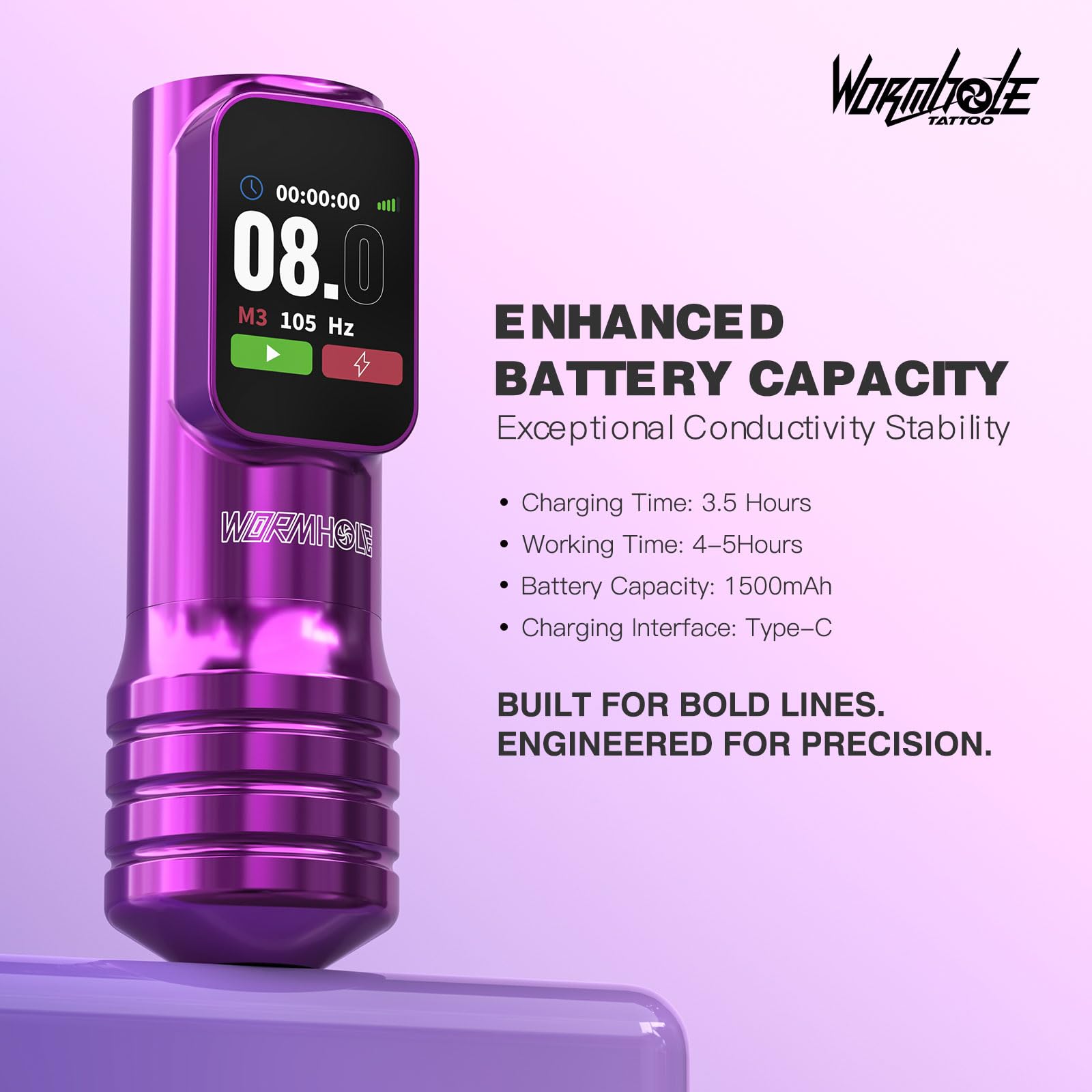 Wormhole Adjustable Rotary Tattoo Pen Kit with Dual Batteries