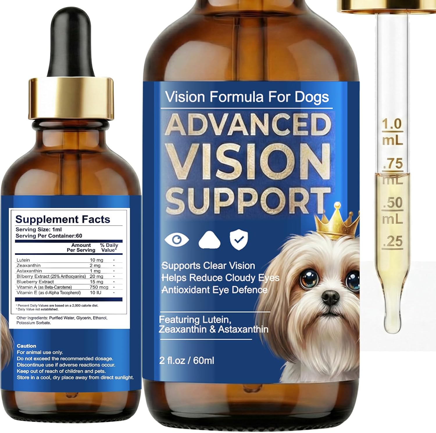 ITECFREELY Advanced Vision Formula for Dogs - Support Ocular Health & Retinal Function in Senior Dogs, Oral Liquid with Lutein Zeaxanthin Astaxanthin