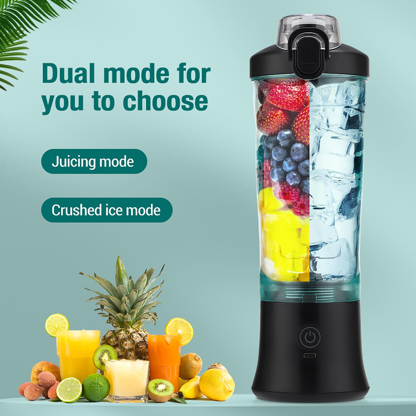 Osobisty Kubek Do Wyciskania Soku, Przenośny Mini Blender Do Smoothie O Dużej Pojemności 600 Ml I 6 Ostrzach, 2 Tryby Regulowane I Z Możliwością Ładowania, Precyzyjna Konstrukcja, Do Grillowania