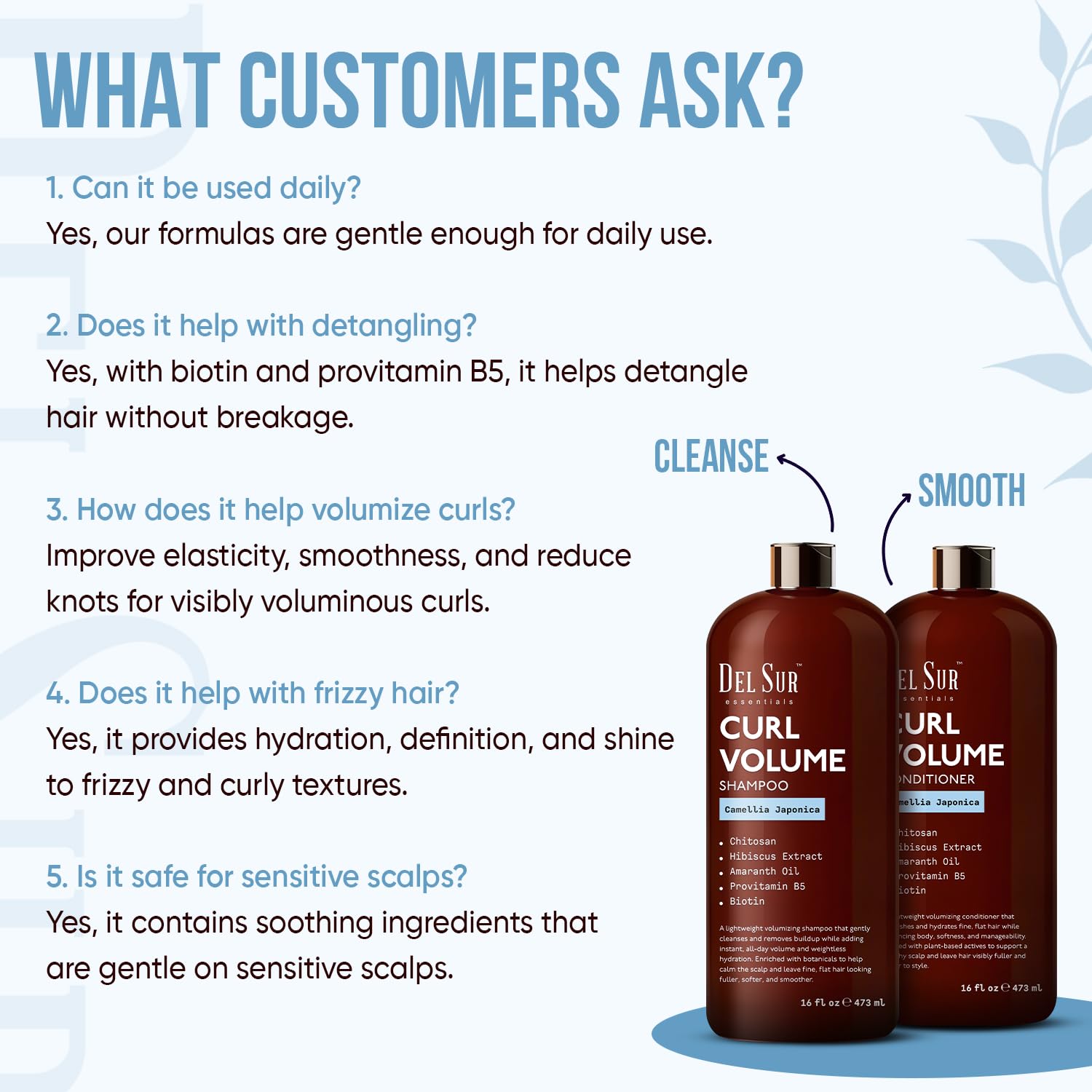 DEL SUR Curly Hair Shampoo and Conditioner Set | 16 fl oz Each | with Camellia Japonica, Hibiscus & Amaranth Oil | Curl Defining, Volume & Hydration for Curly & Wavy Hair - Image 7