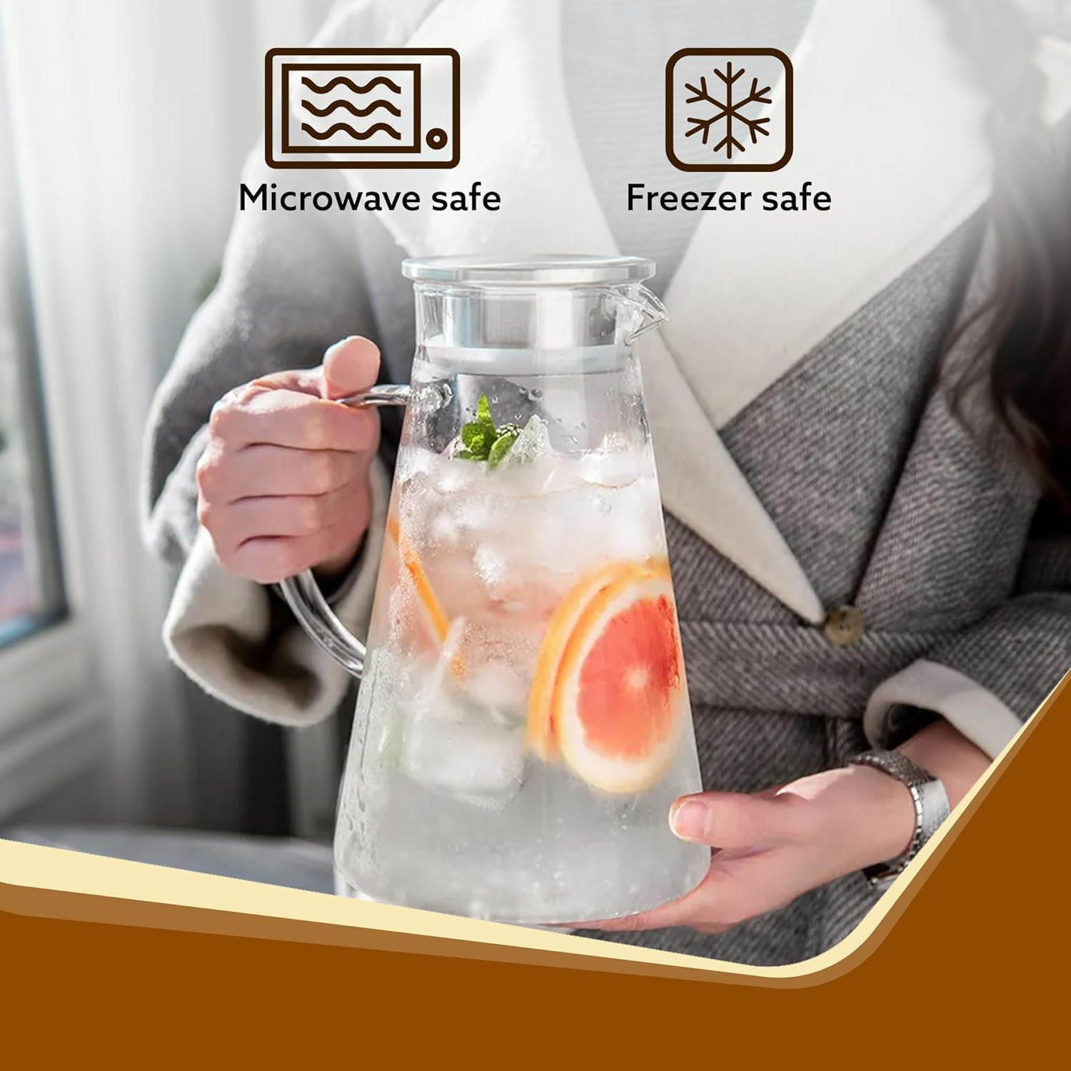 GipiBox® Borosilicate Water Jug 1300 ml, Stainless Steel Air Tight Lid,Iced Tea Pitcher, Water Jug, Hot Cold Water, Milk and Juice Beverage Carafes (1 PCS) 2