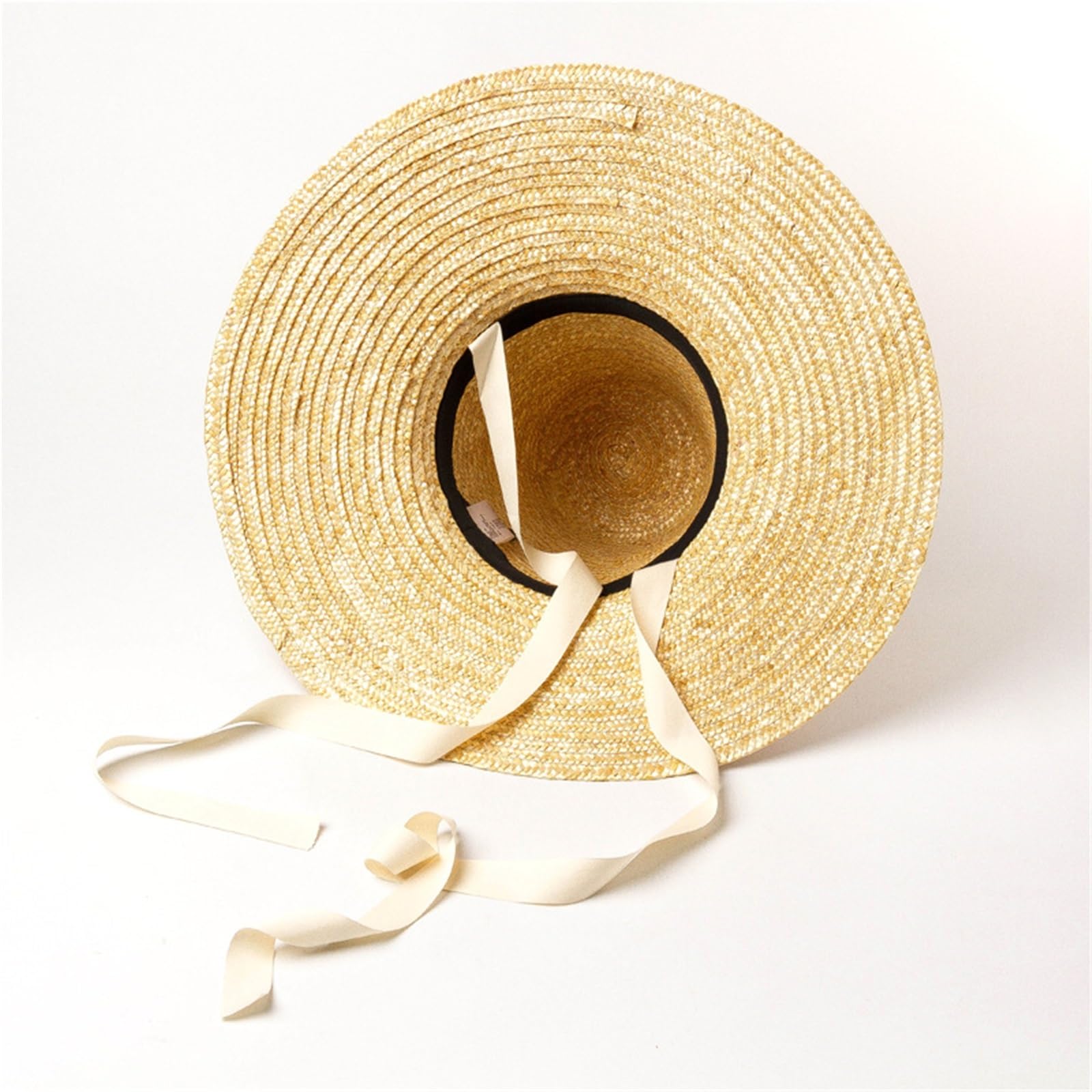 Cappello da Sole in Paglia con Punta Alta e Cinturini, Stile sfilata di Moda e Cappello di Paglia a Tesa Larga