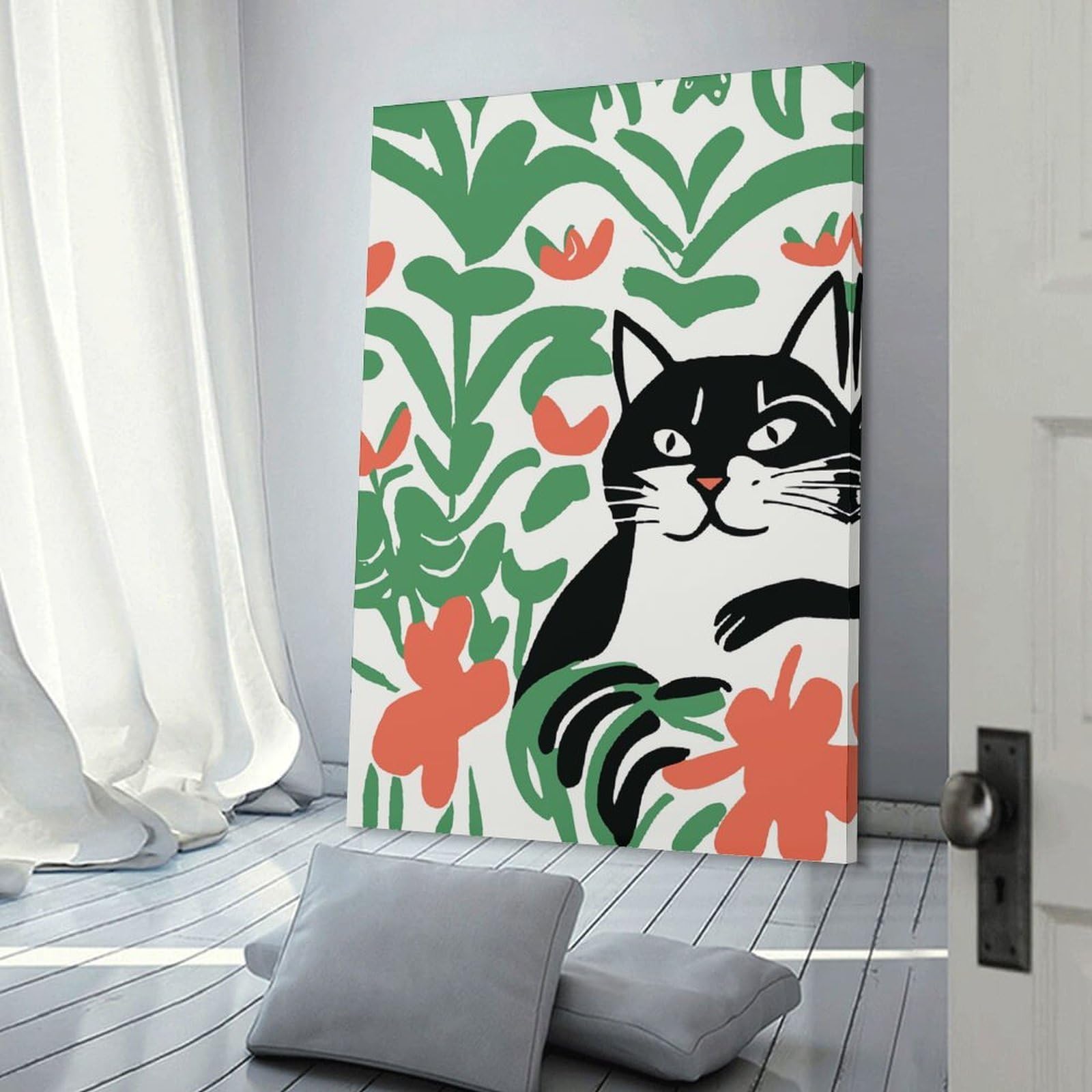 Junmoney Decorative Canvas Print Fauvist Cat, 08x12inch(20x30cm), for Entrance Walls, Hall Decor Or Foyers, A Stylish Accent for Home Entrances