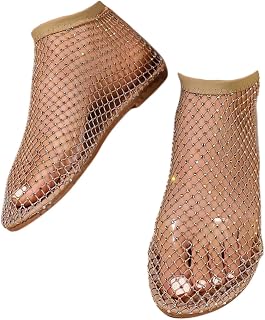 Ultra Comfortable Mesh Flats for Women Fishnet Sandals Low Heel Slip on Rhinestone Shoes