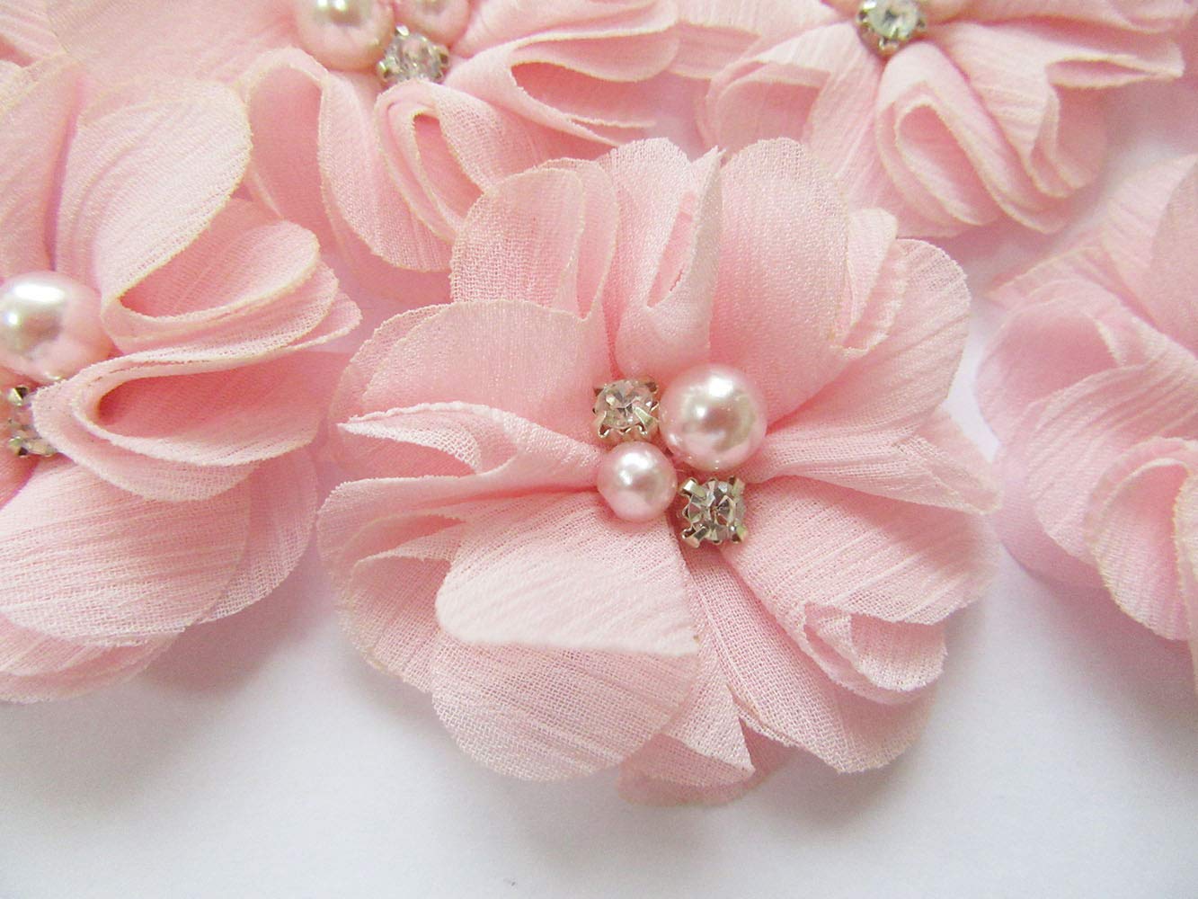 YYCRAFT 5 Flores De Gasa Hechas A Mano De 3.5 Pulgadas Con Diamantes De Imitación Y Perlas Para Accesorios De Pelo De Novia, Diadema, Manualidades