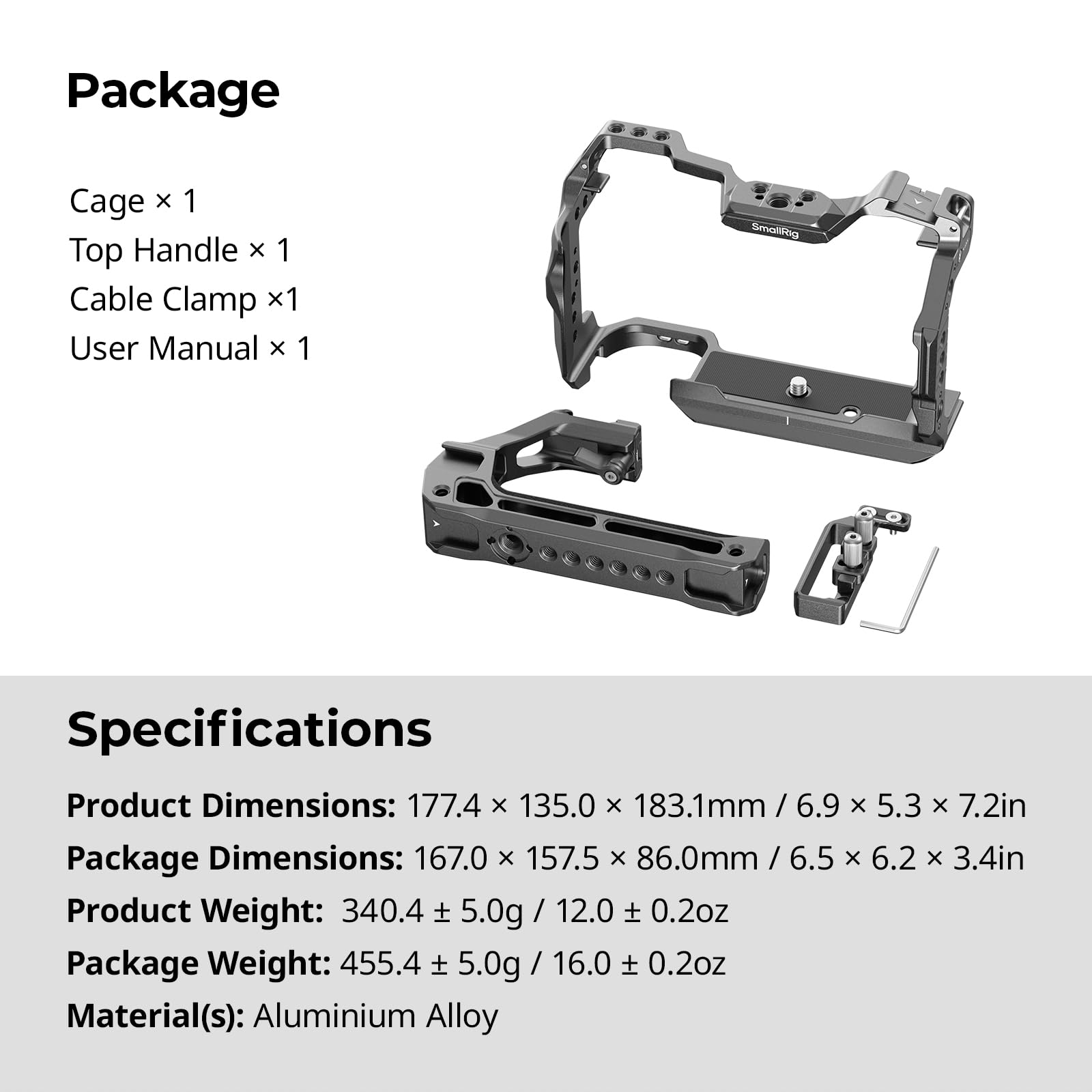 SMALLRIG R6 II Kit Cage per Fotocamera per Canon R6 Mark II, Gabbia Completa con Maniglia Superiore e Morsetto per cavi, Pattini Freddi Integrati e Guide NATO - 5197