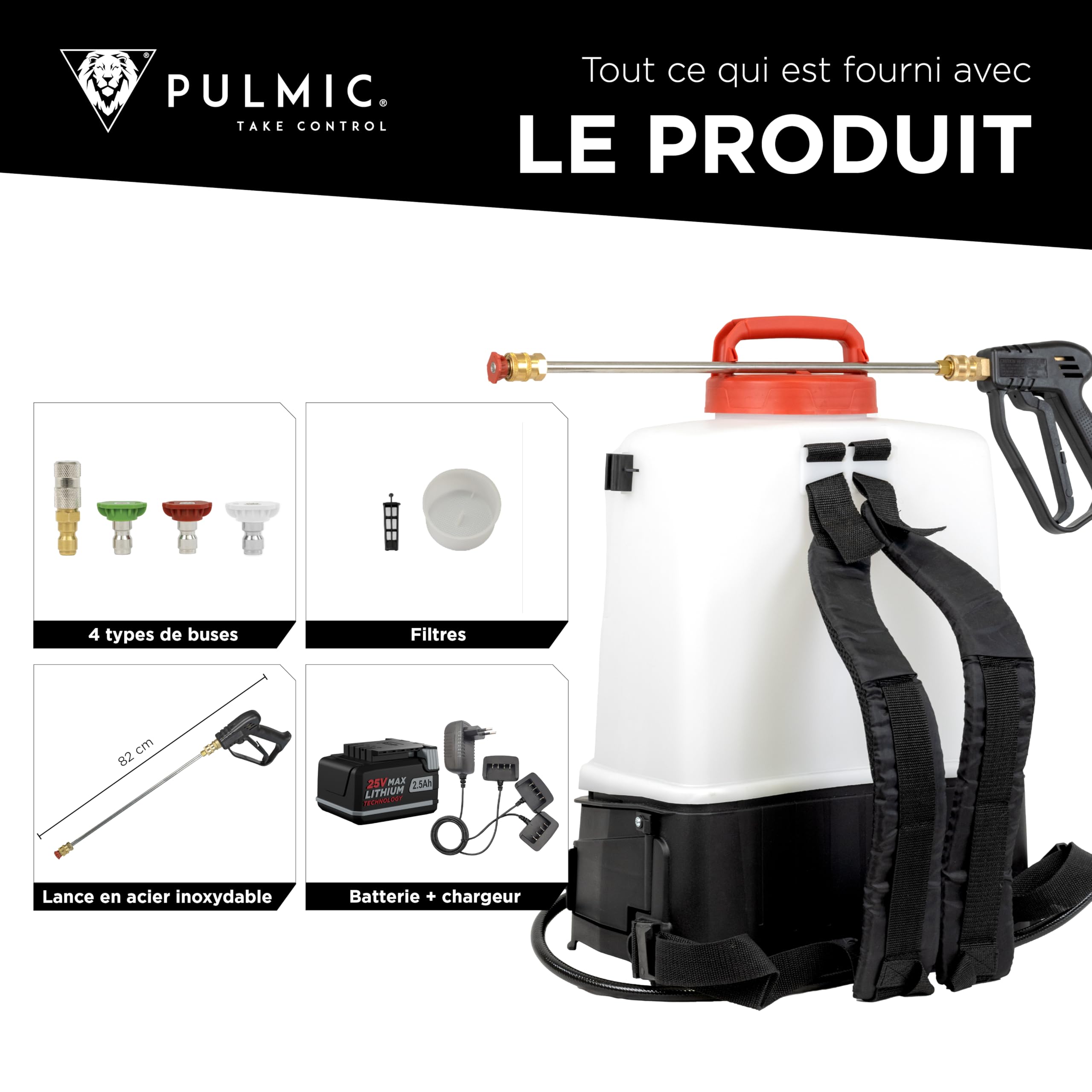 PULMIC Pegasus 15 Pulvérisateur Électrique 15 L 25 V Max 7 Bars 3 Vitesses Buses Interchangeables